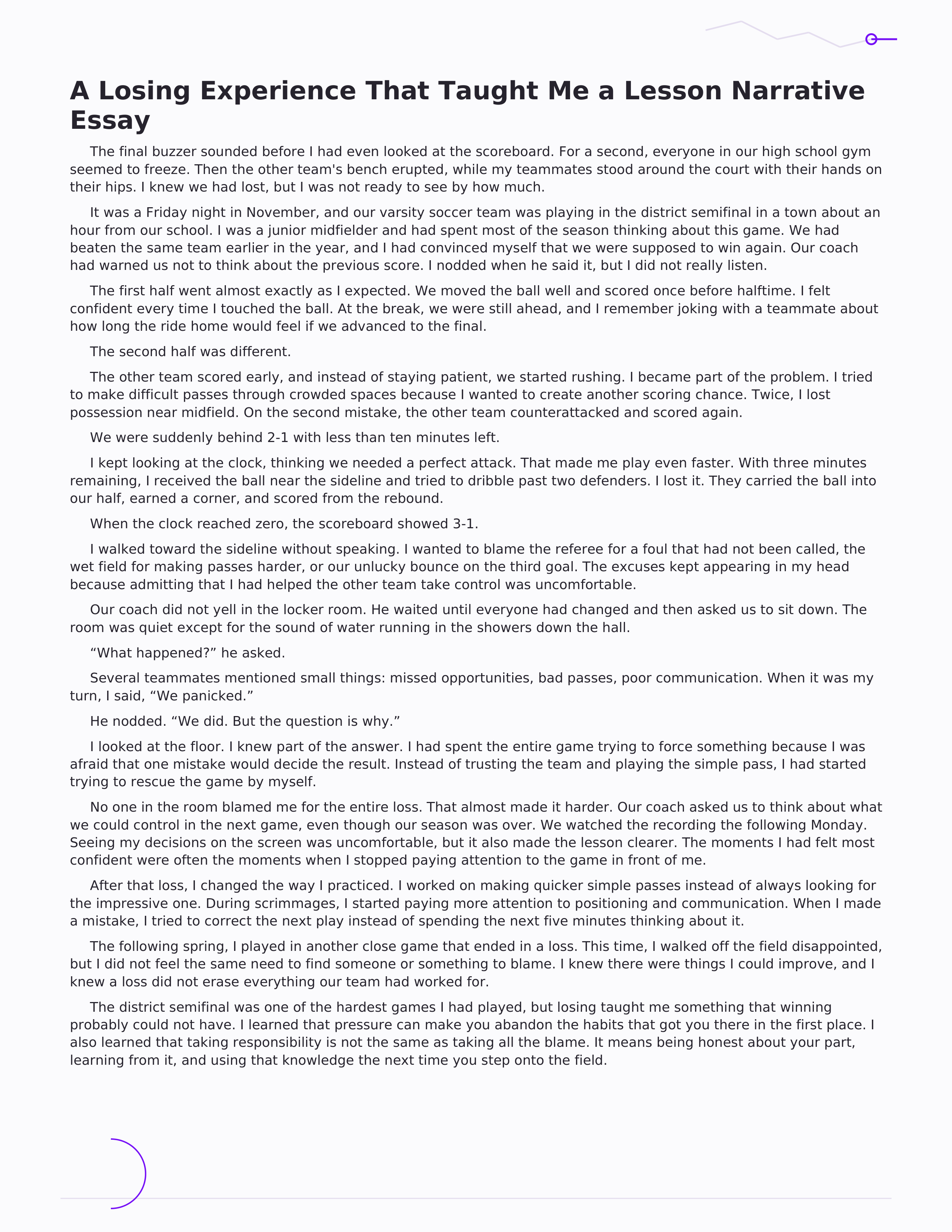 A Losing Experience That Taught Me a Lesson Narrative Essay — page 1