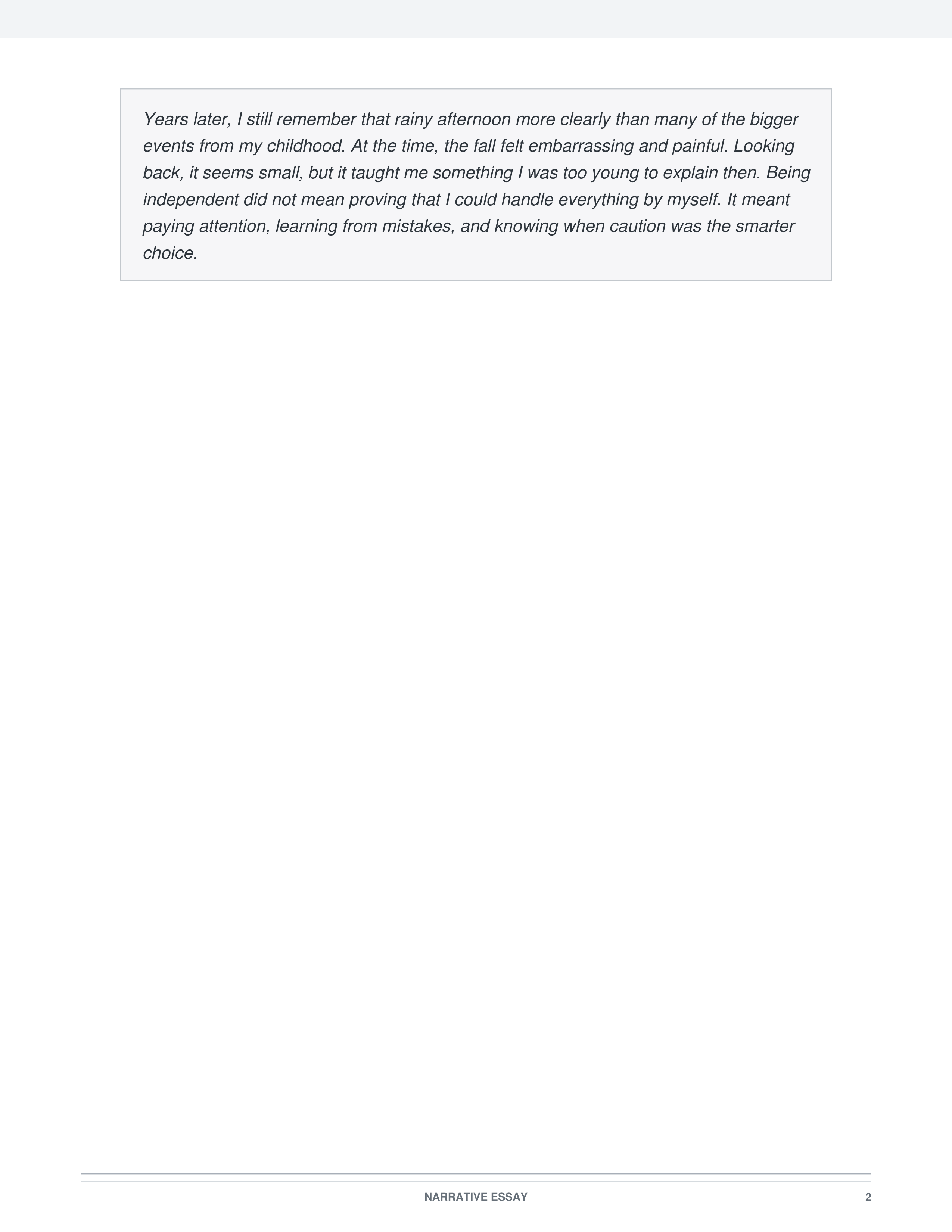 A Memorable Childhood Experience Narrative Essay — page 2