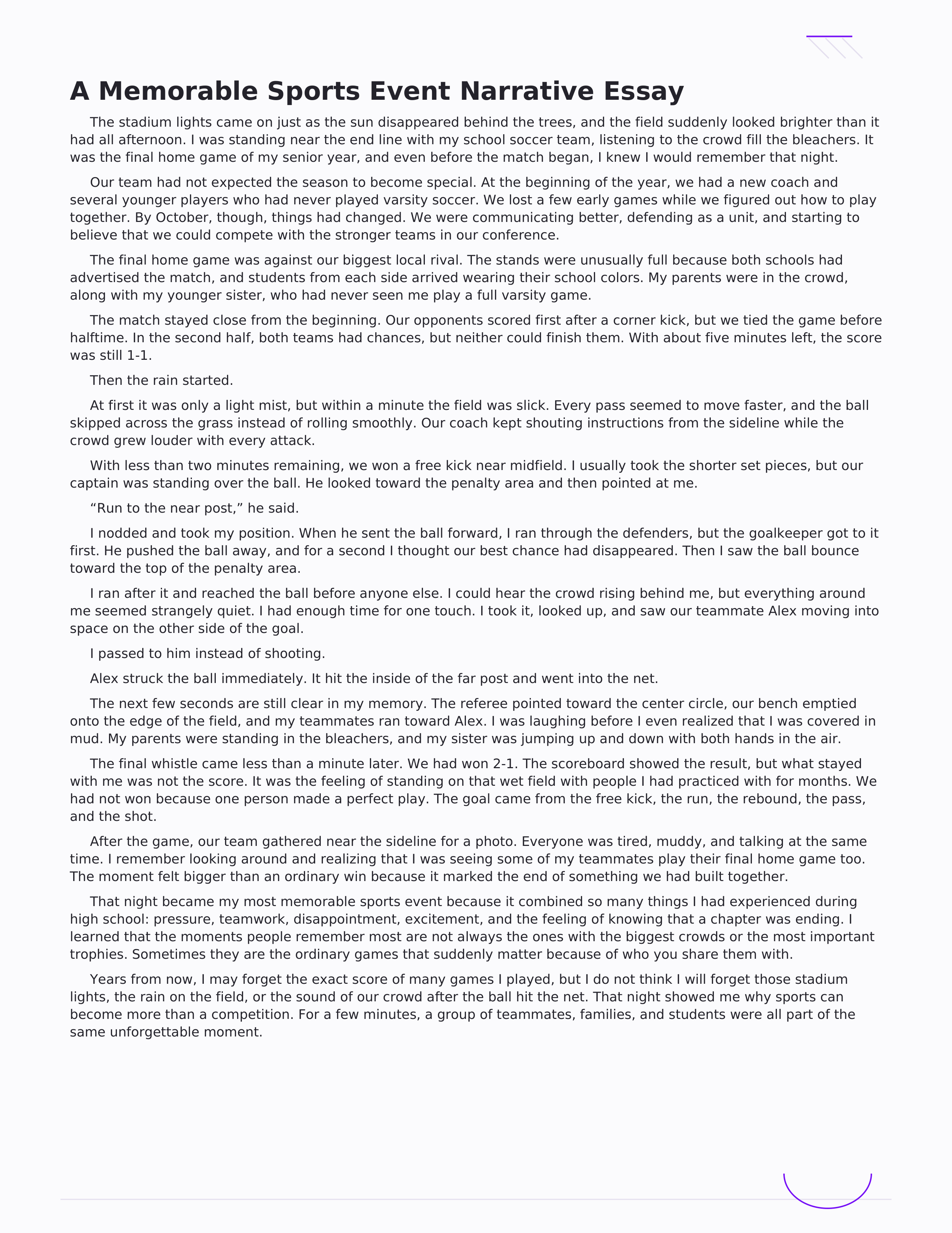 A Memorable Sports Event Narrative Essay — page 1
