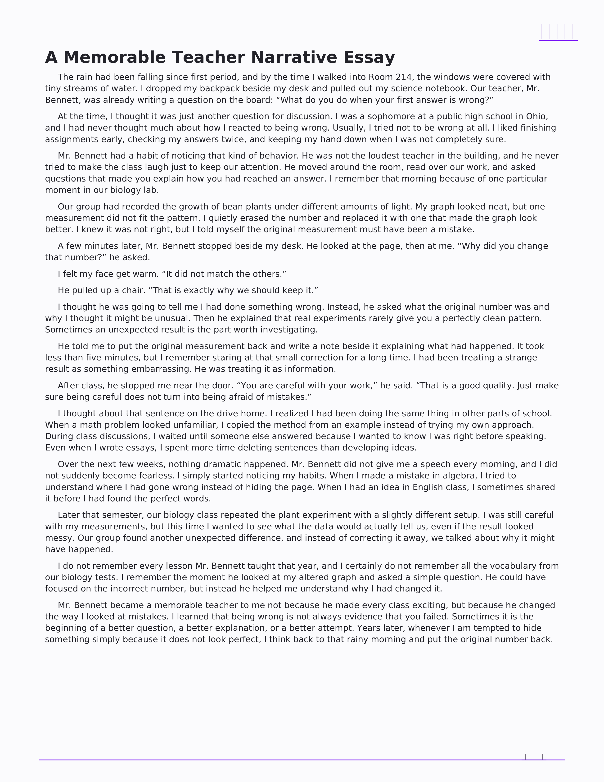 A Memorable Teacher Narrative Essay — page 1