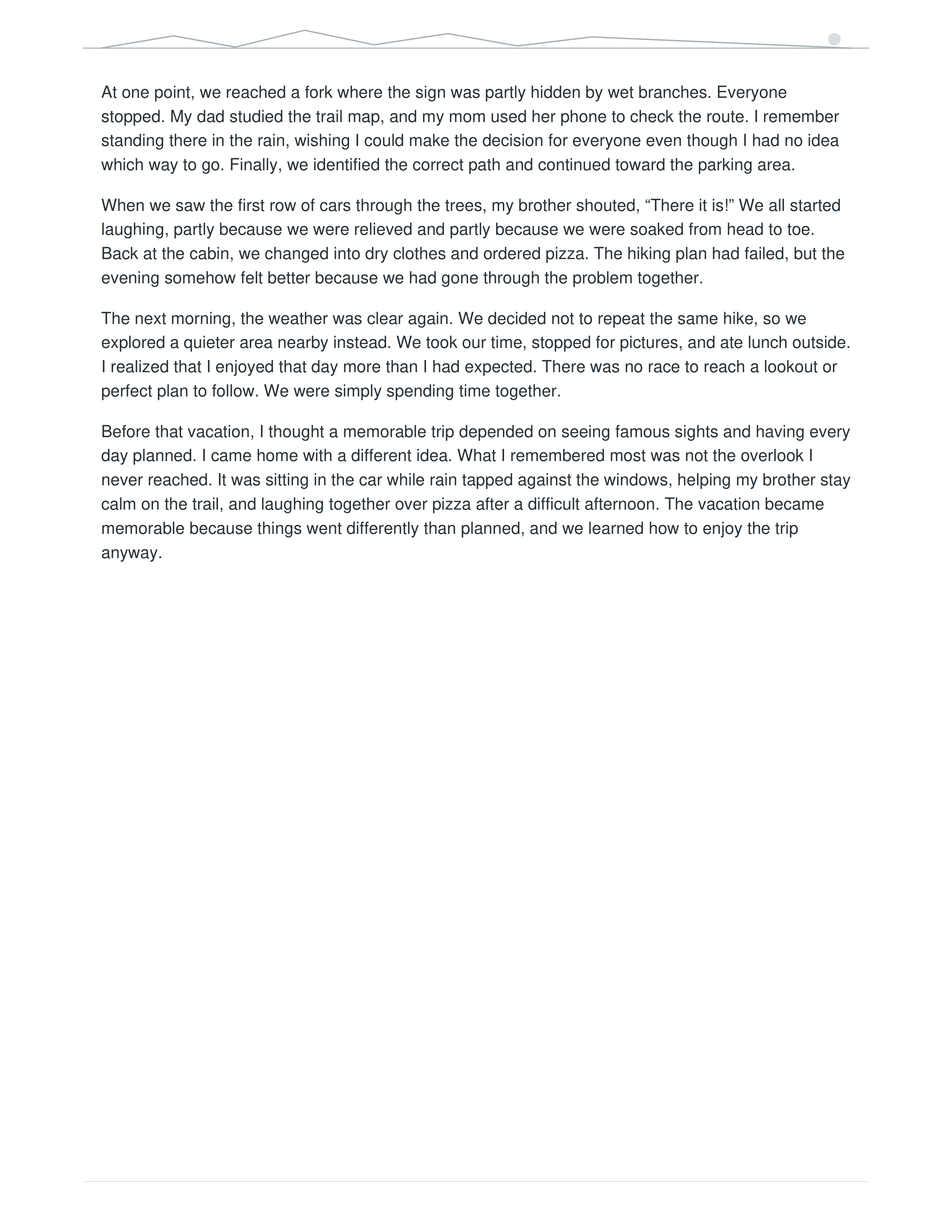 A Memorable Vacation Narrative Essay — page 2