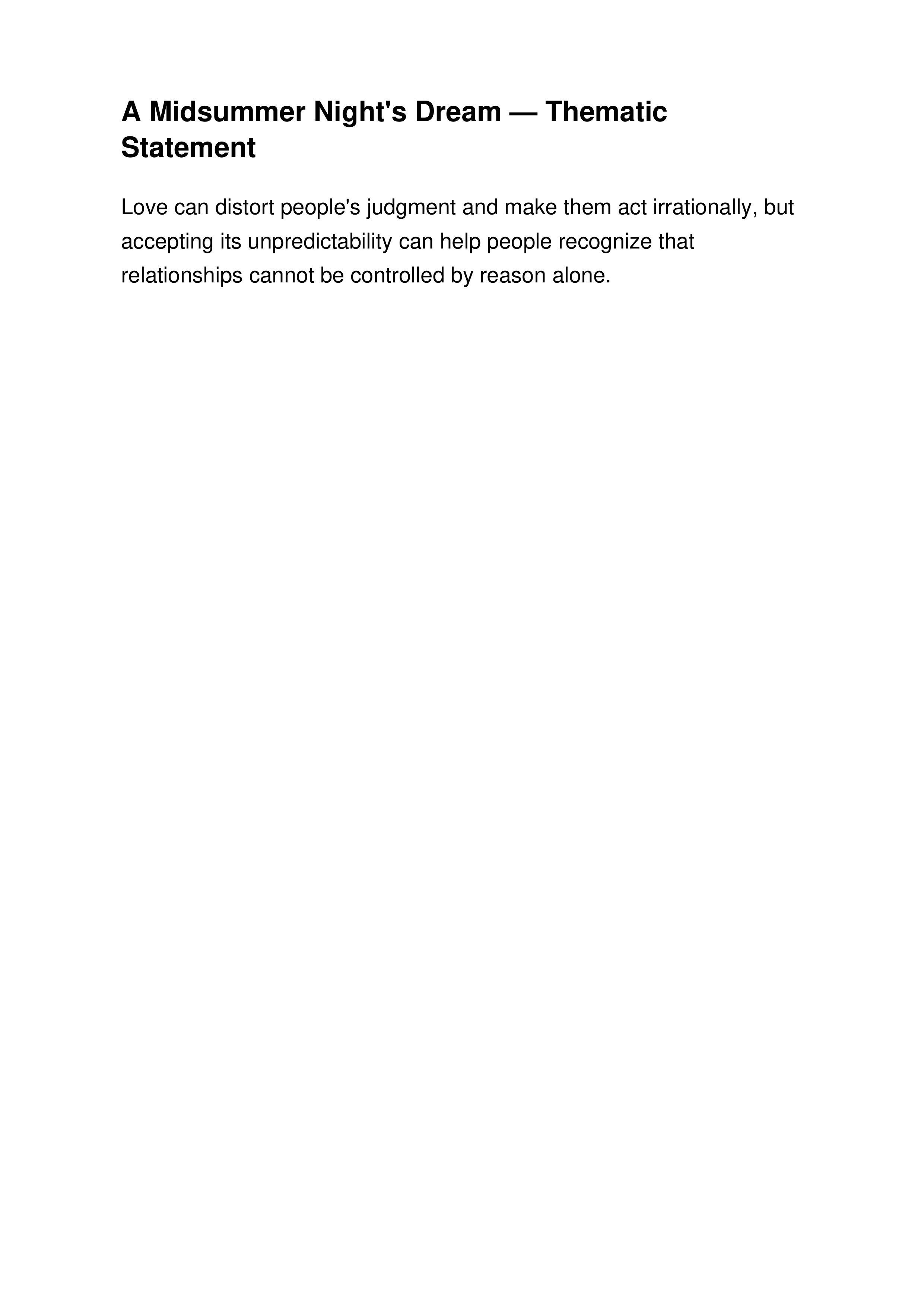 A Midsummer Night's Dream Thematic Statement — page 1