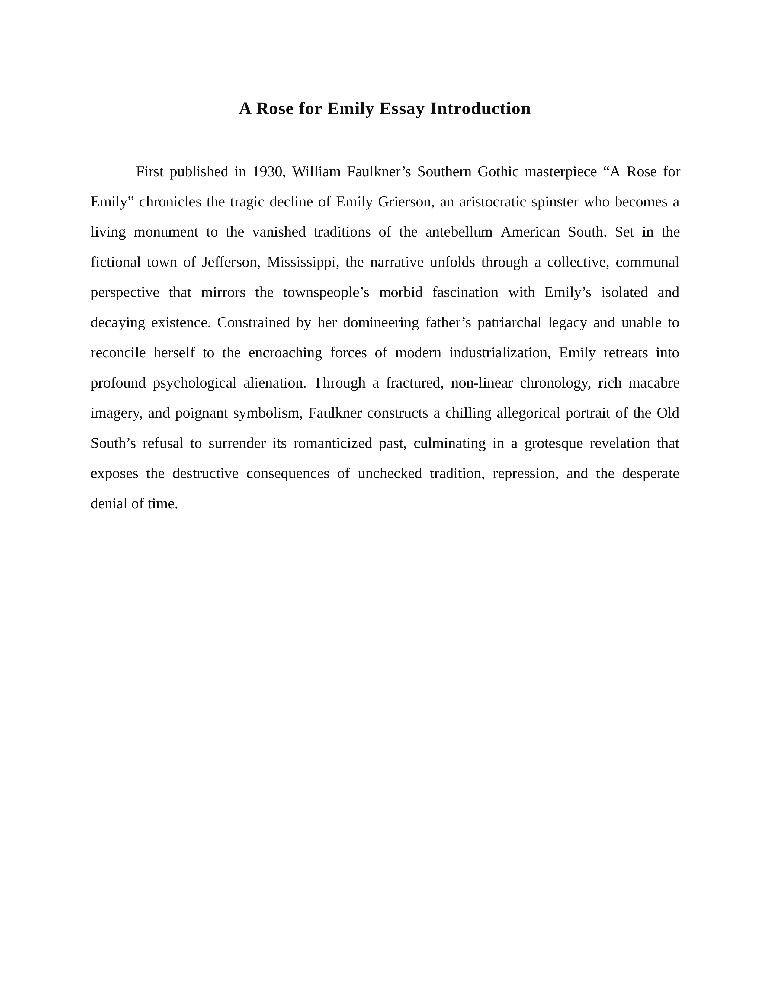 A Rose for Emily Essay Introduction — page 1