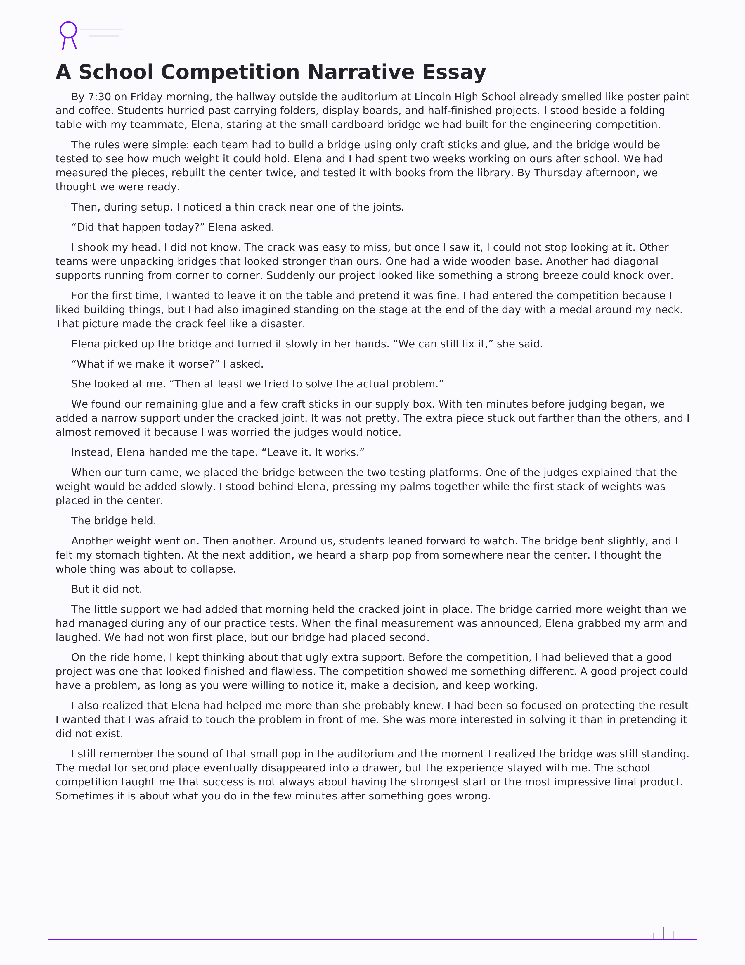 A School Competition Narrative Essay — page 1