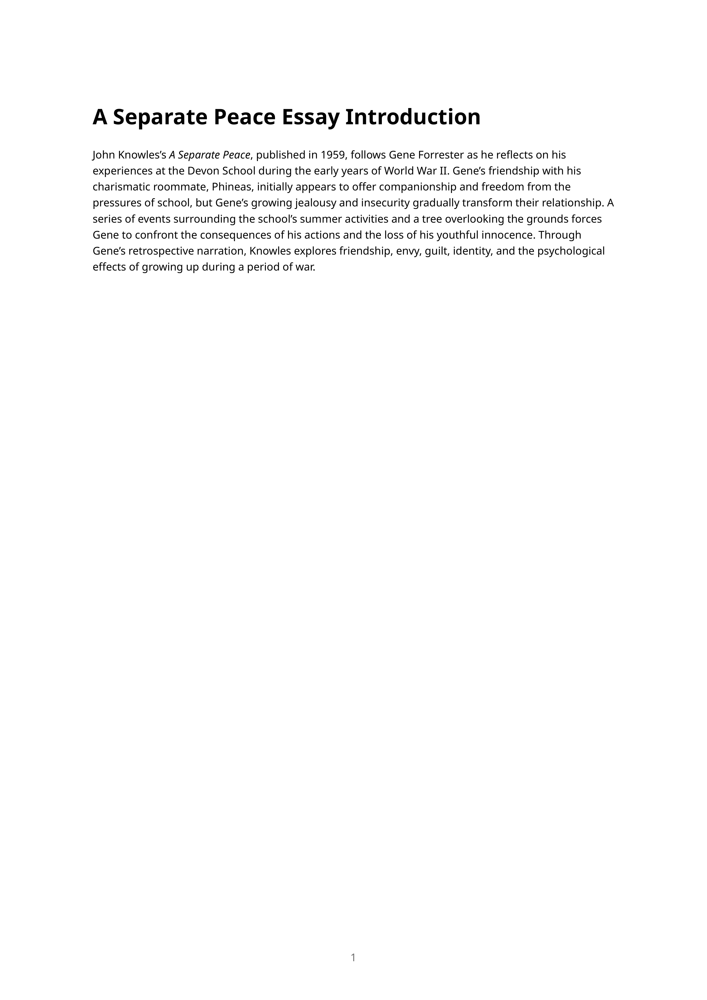 A Separate Peace Essay Introduction — page 1