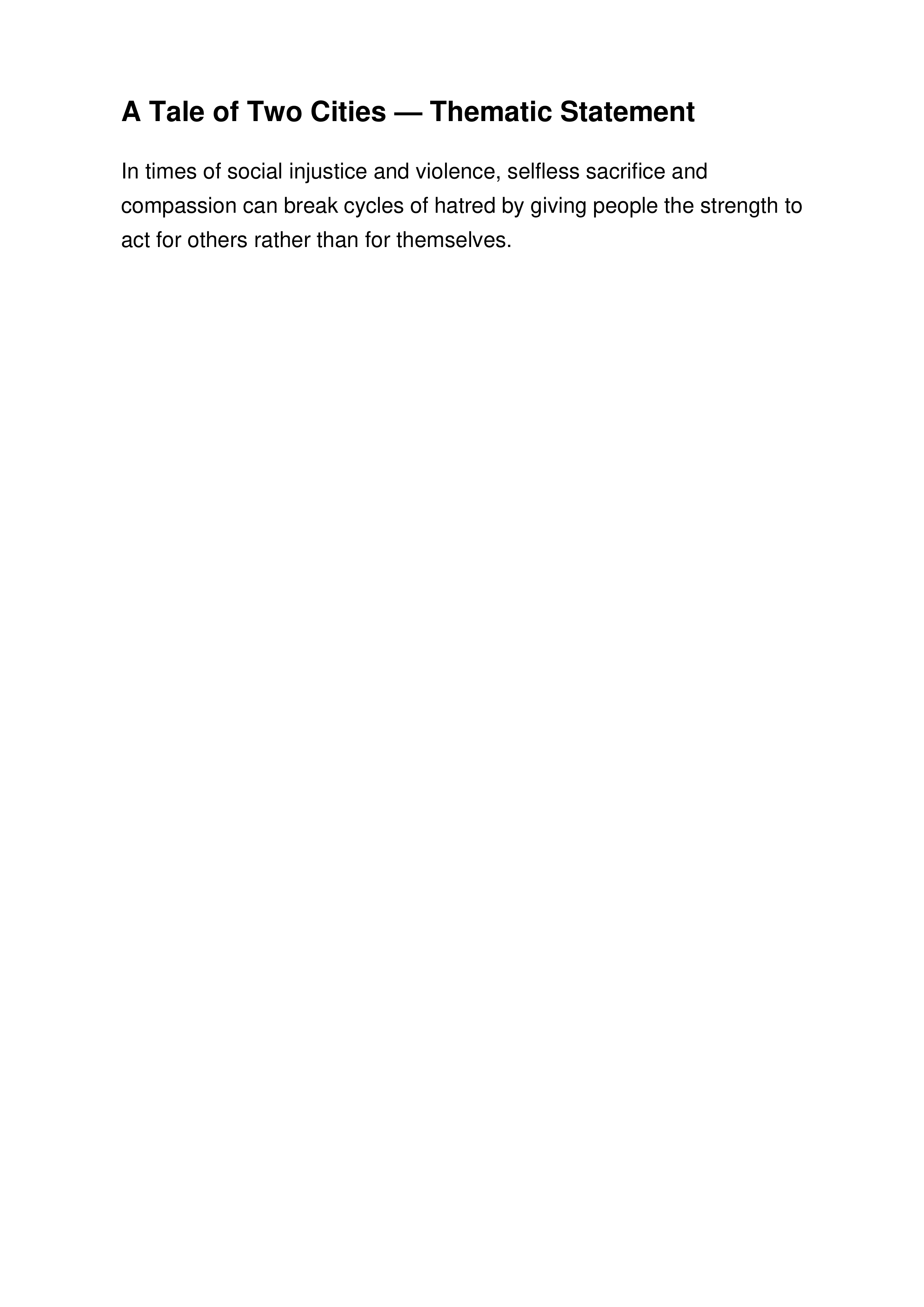 A Tale of Two Cities Thematic Statement — page 1
