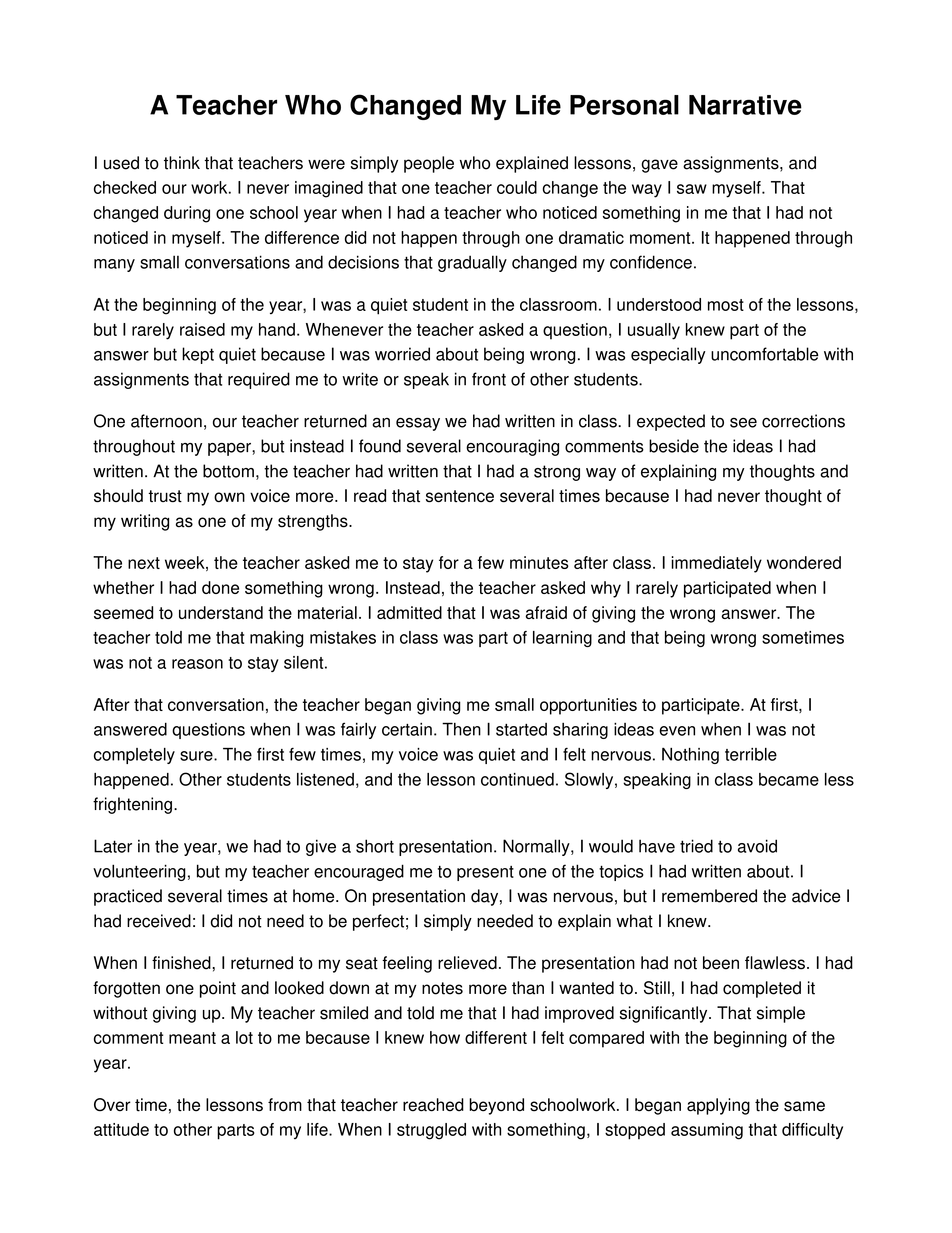 A Teacher Who Changed My Life Personal Narrative — page 1
