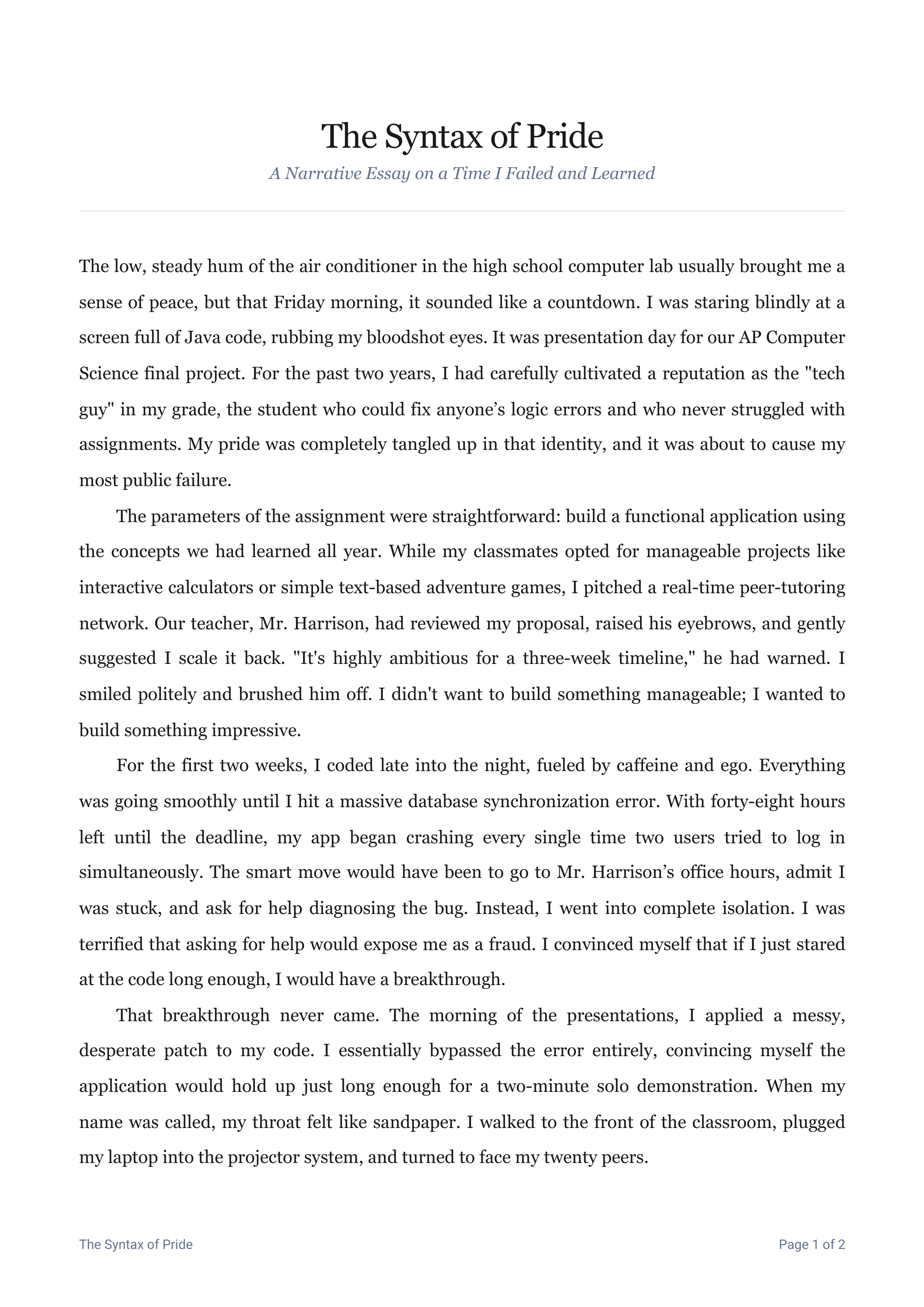 A Time I Failed and Learned Narrative Essay — page 1