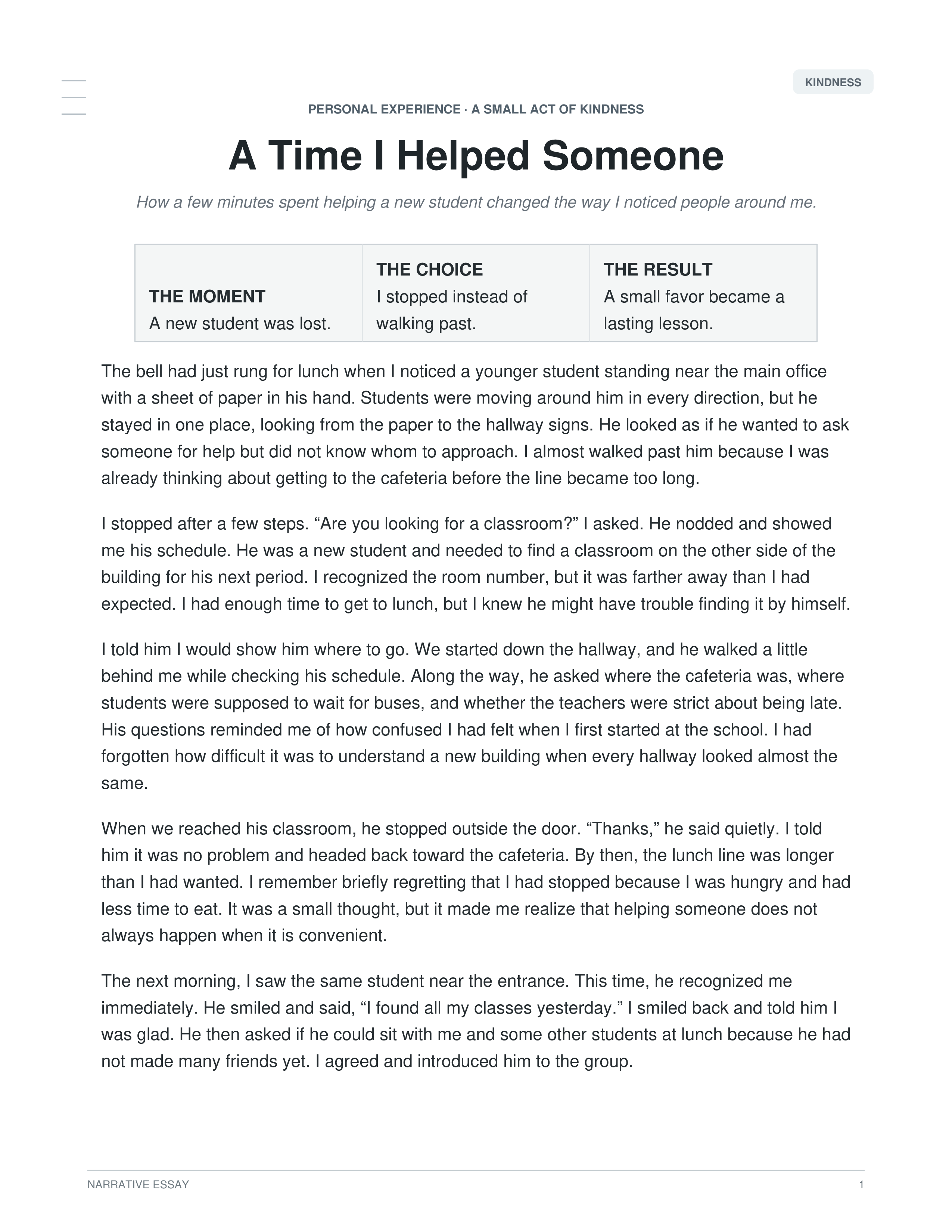 A Time I Helped Someone Narrative Essay — page 1