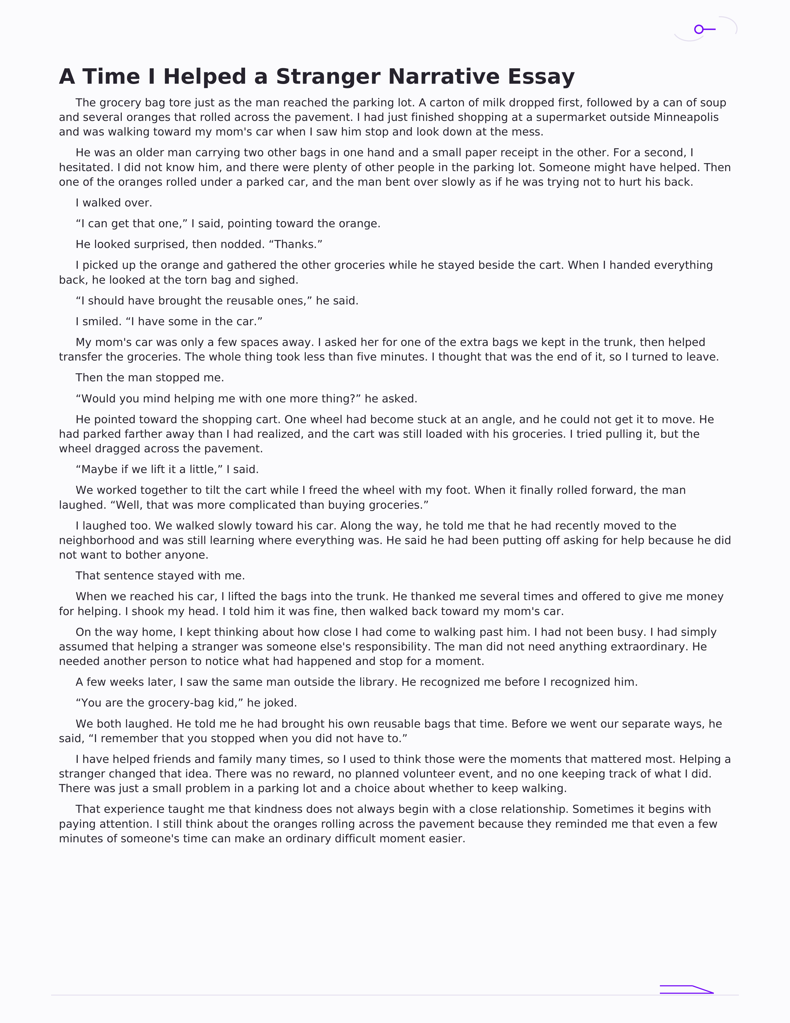 A Time I Helped a Stranger Narrative Essay — page 1