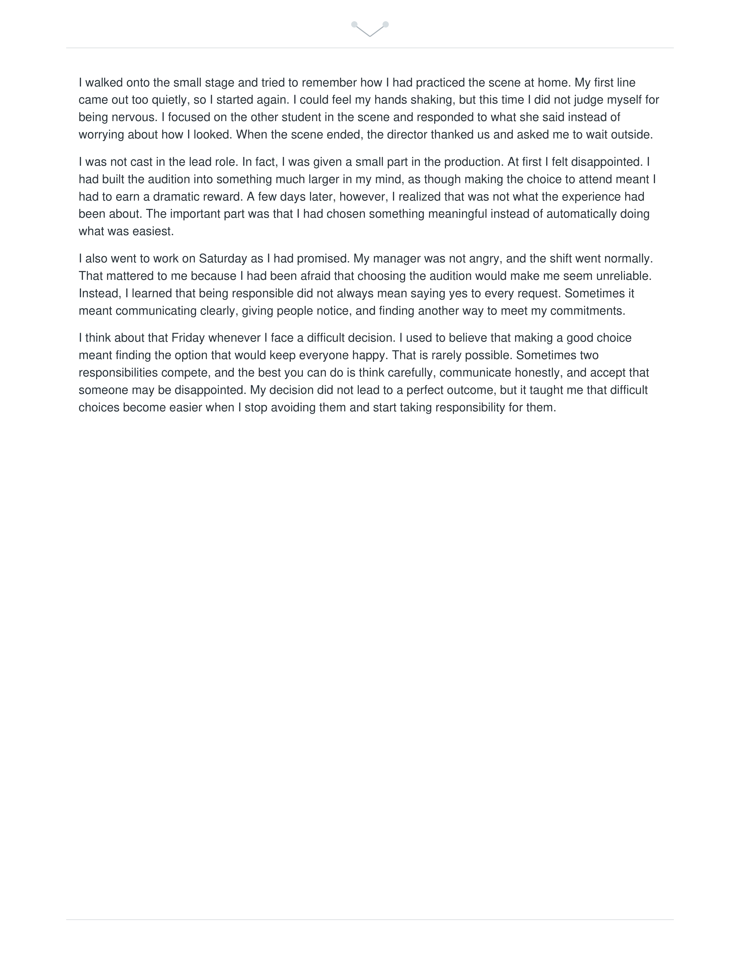 A Time I Made a Difficult Choice Narrative Essay — page 2
