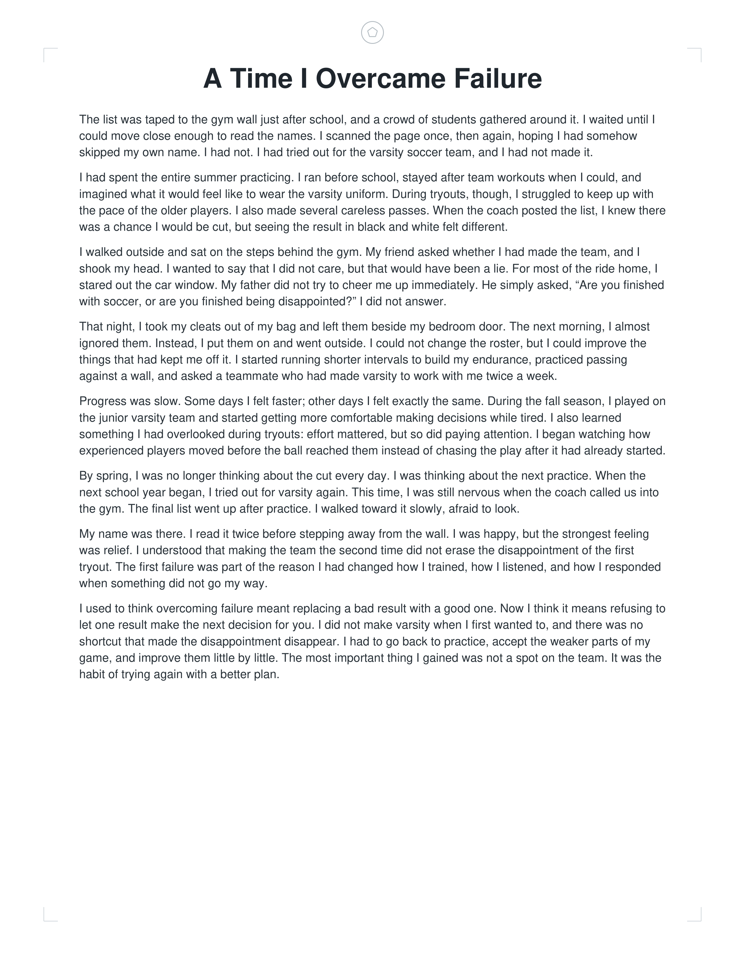 A Time I Overcame Failure Narrative Essay — page 1