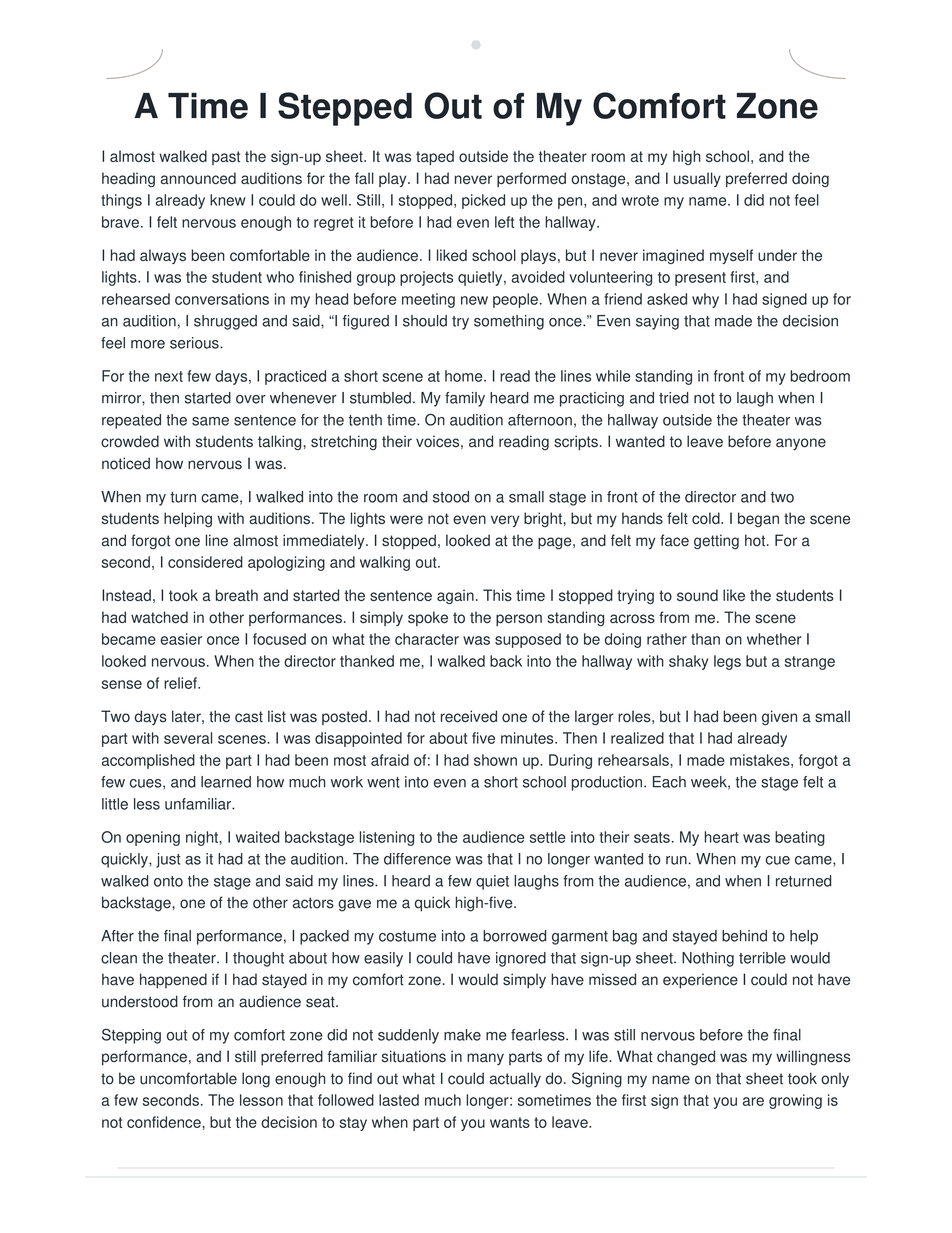 A Time I Stepped Out of My Comfort Zone Narrative Essay — page 1