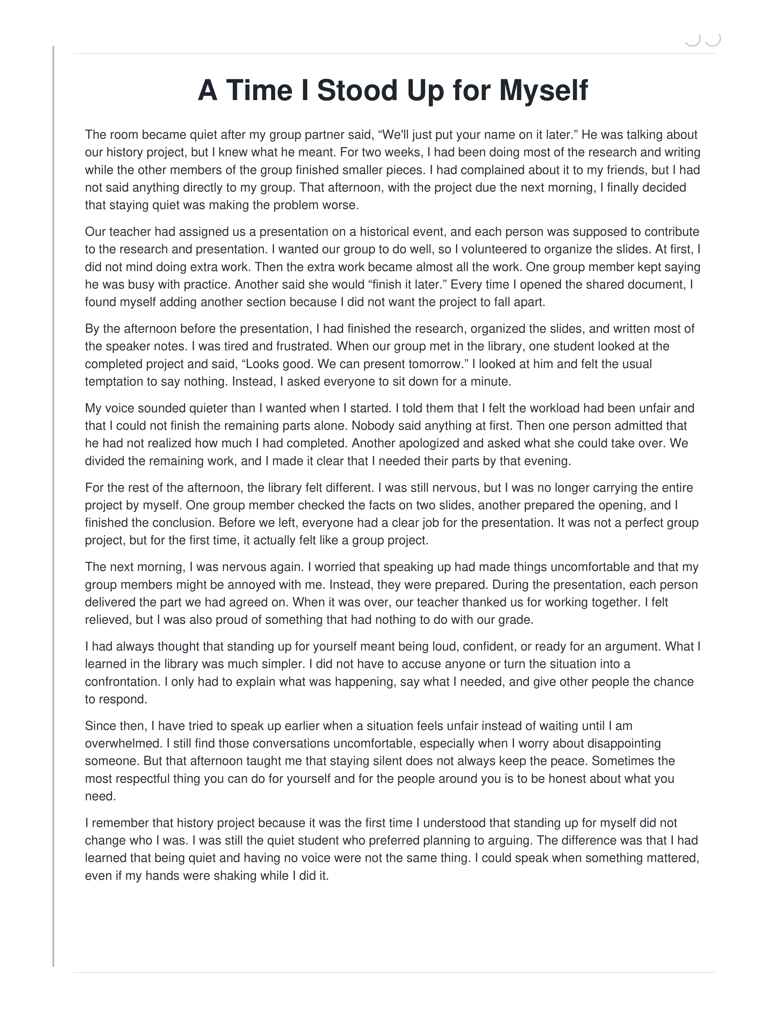 A Time I Stood Up for Myself Narrative Essay — page 1