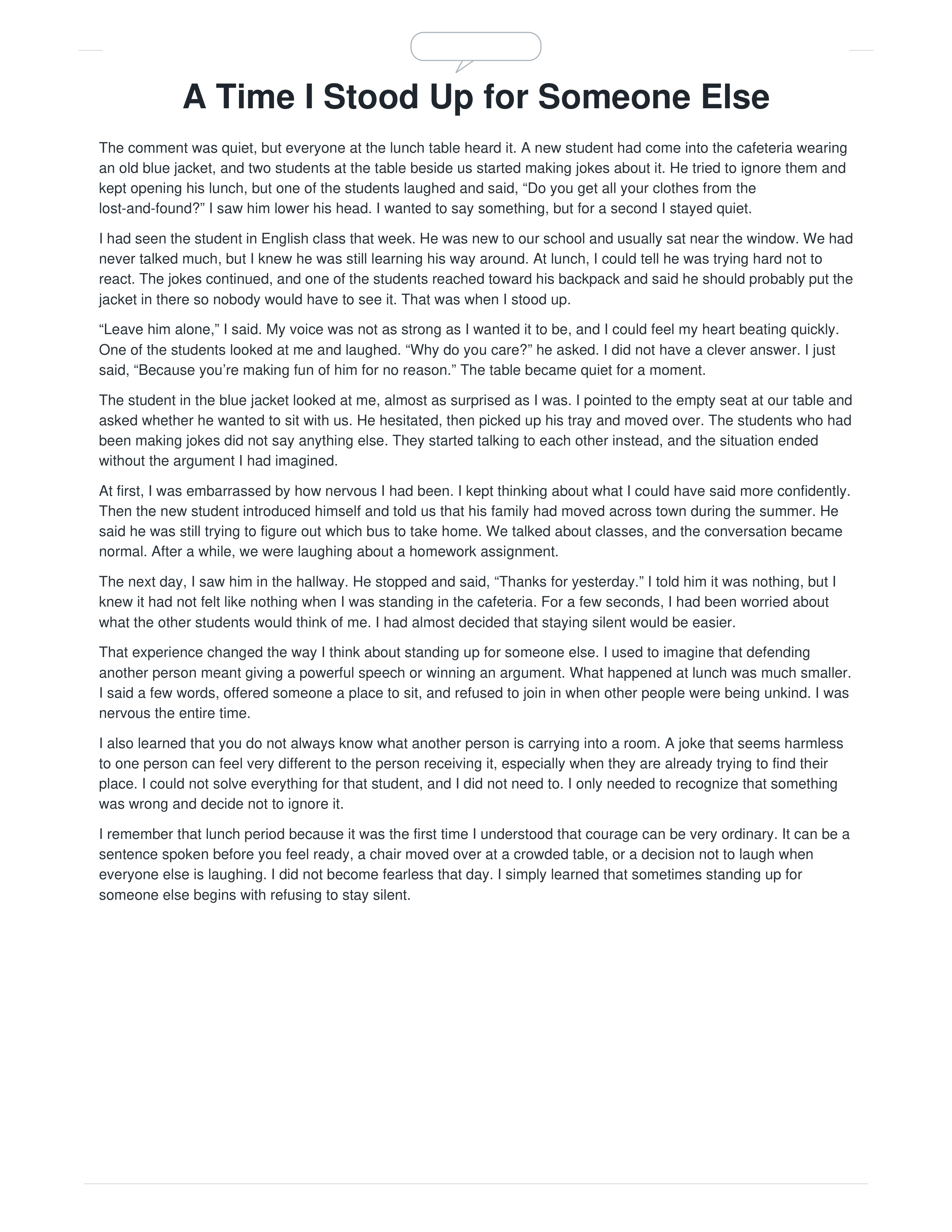 A Time I Stood Up for Someone Else Narrative Essay — page 1