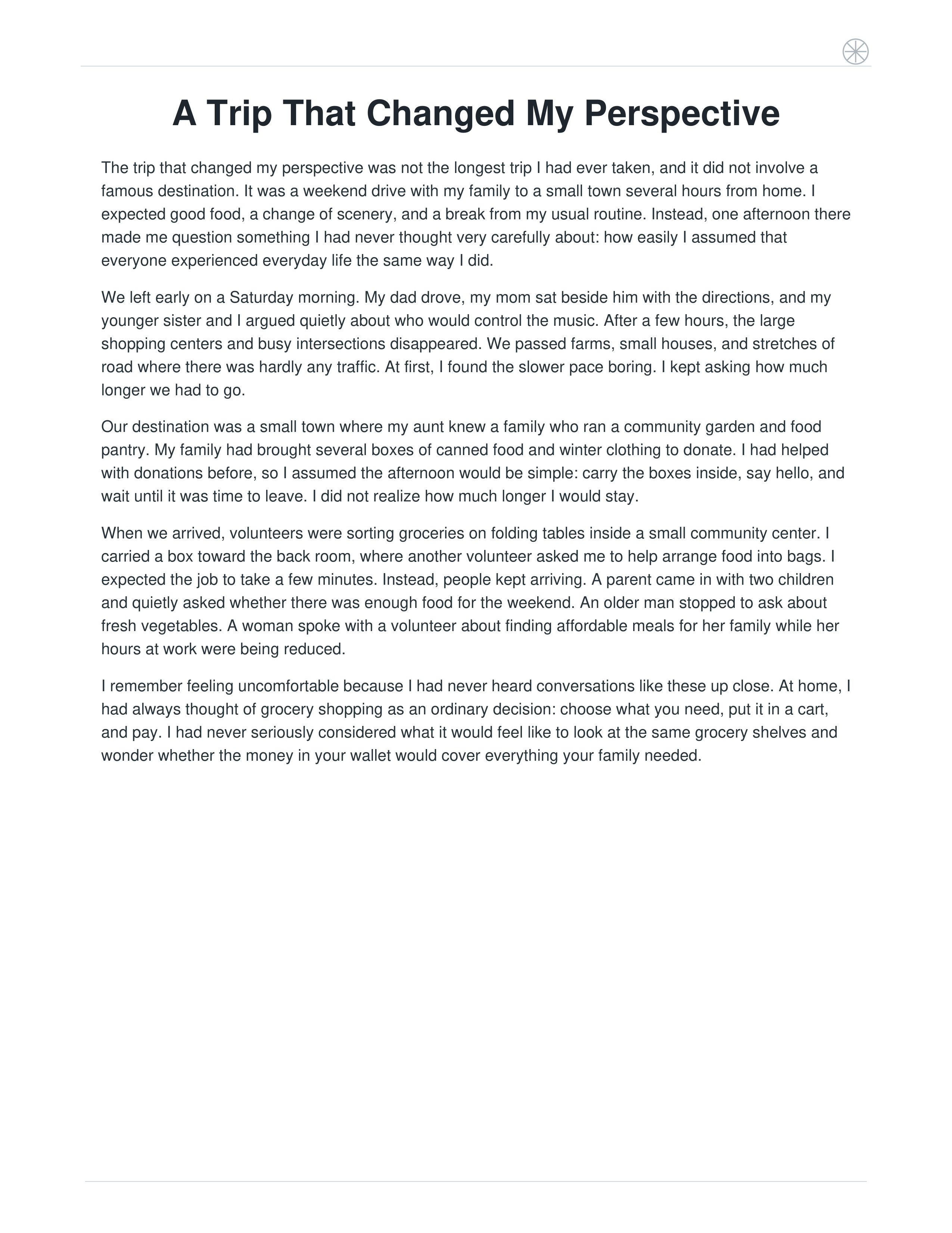 A Trip That Changed My Perspective Narrative Essay — page 1