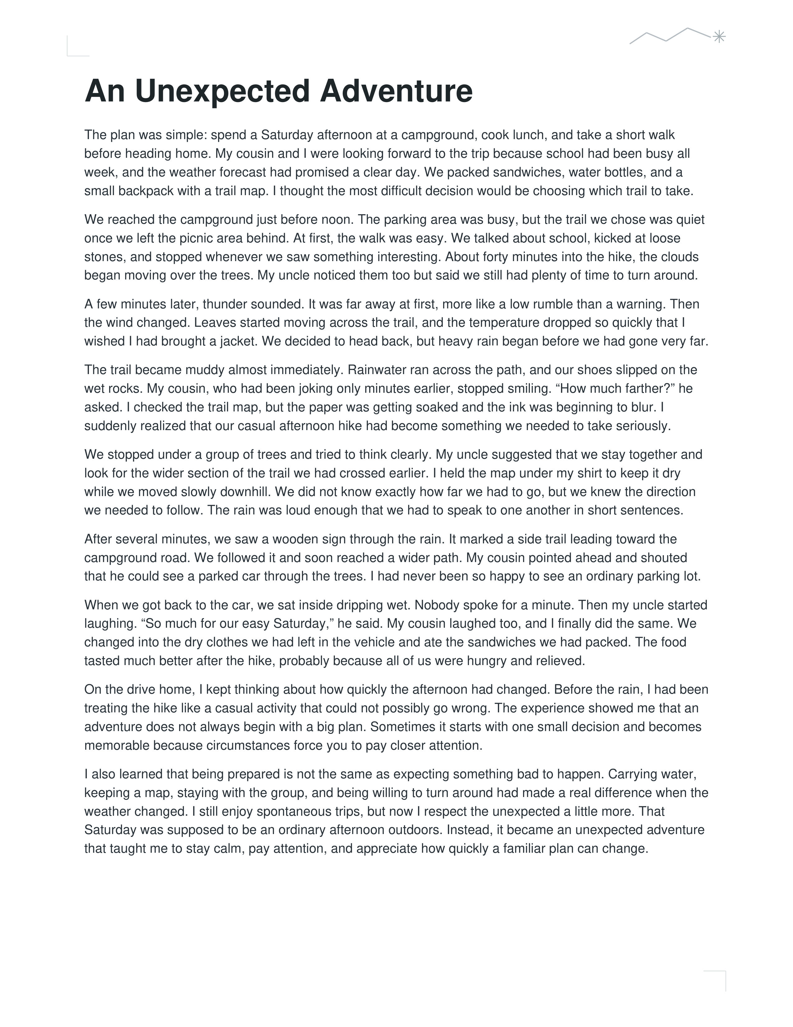 A Unexpected Adventure Narrative Essay — page 1