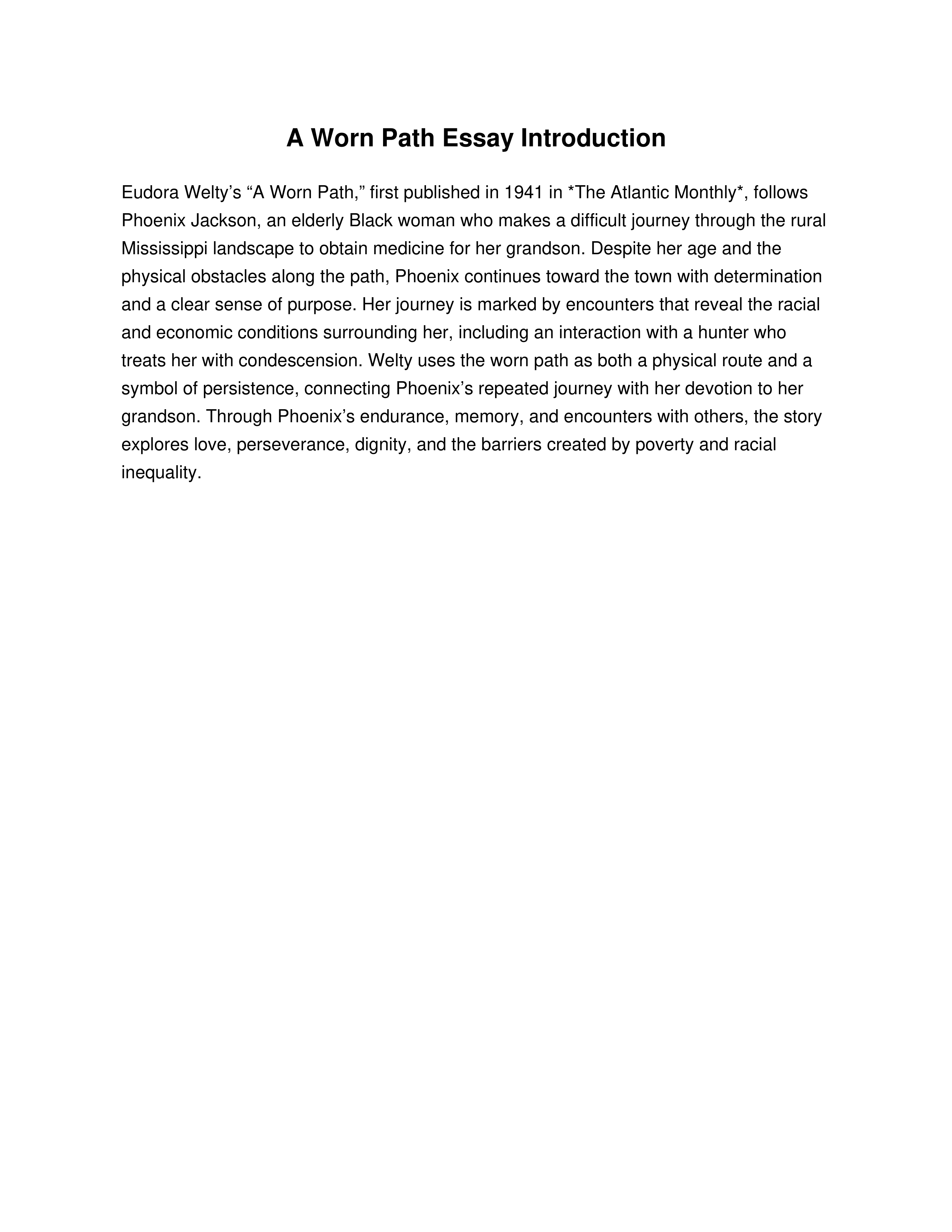 A Worn Path Essay Introduction — page 1