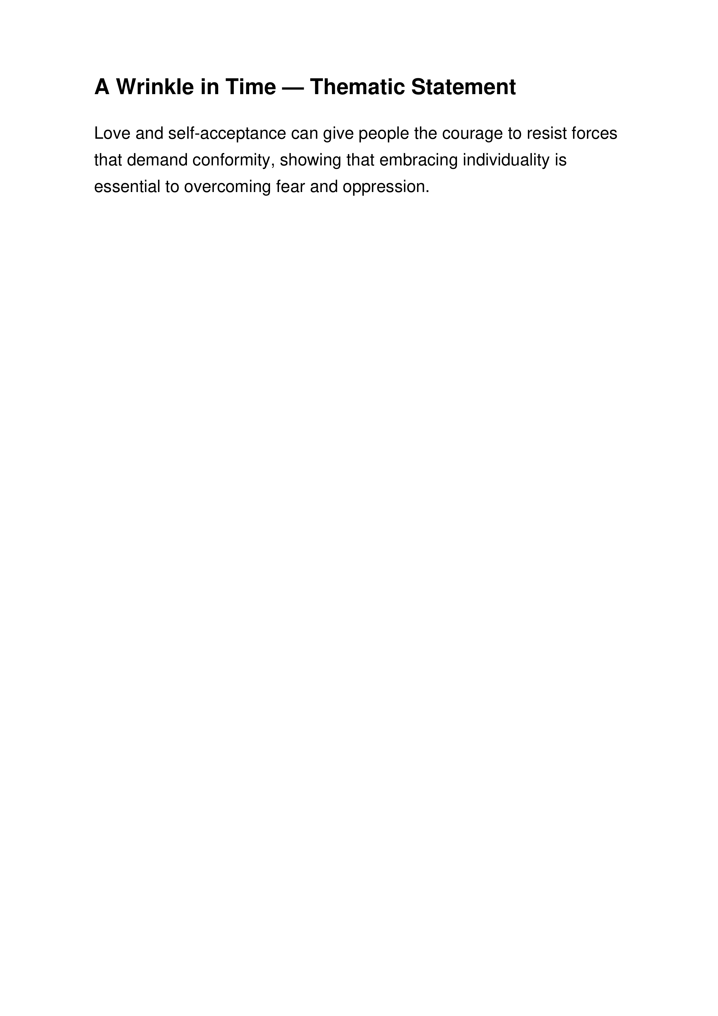 A Wrinkle in Time Thematic Statement — page 1