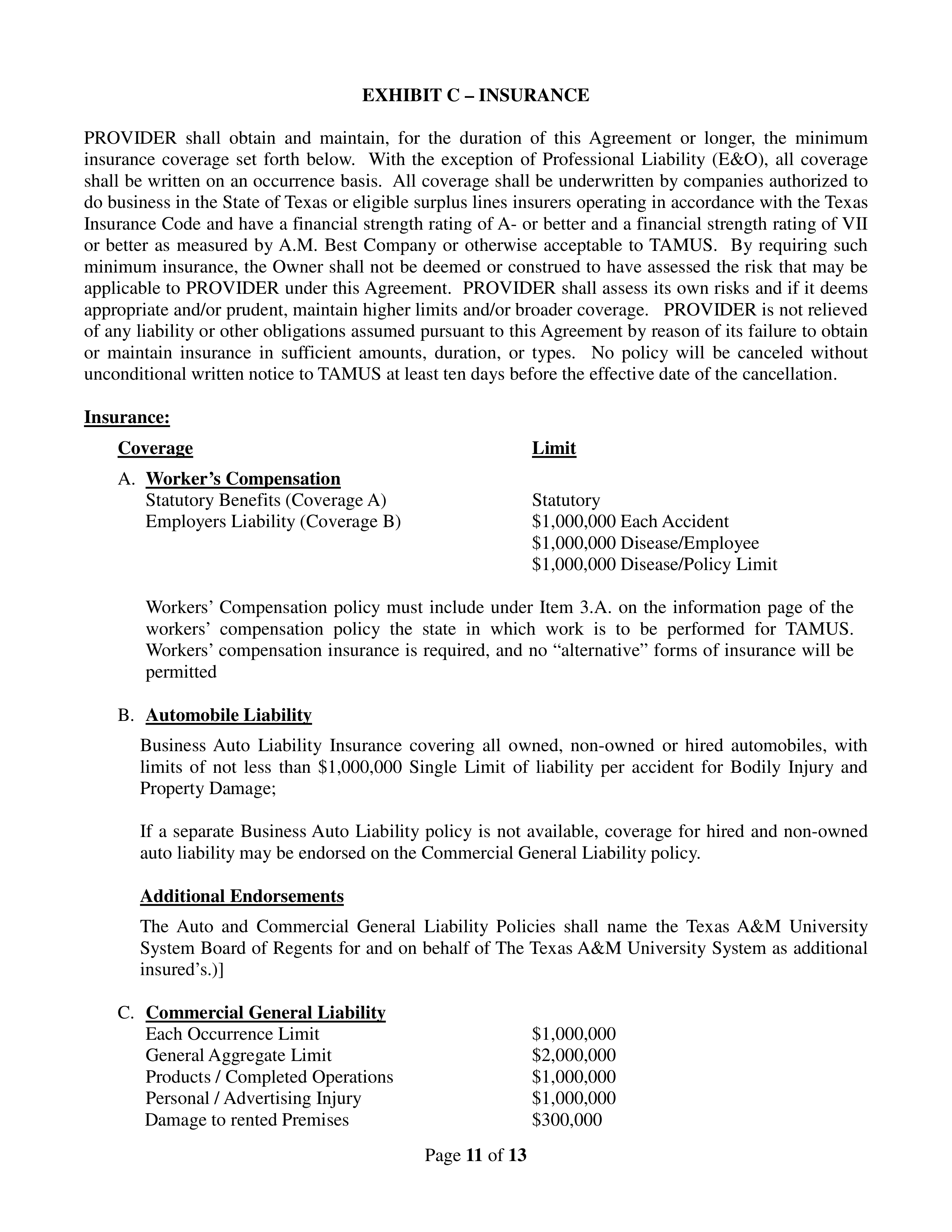 AGREEMENT BETWEEN THE TEXAS A&M UNIVERSITY SYSTEM OFFICES AND ERNST & YOUNG — page 11