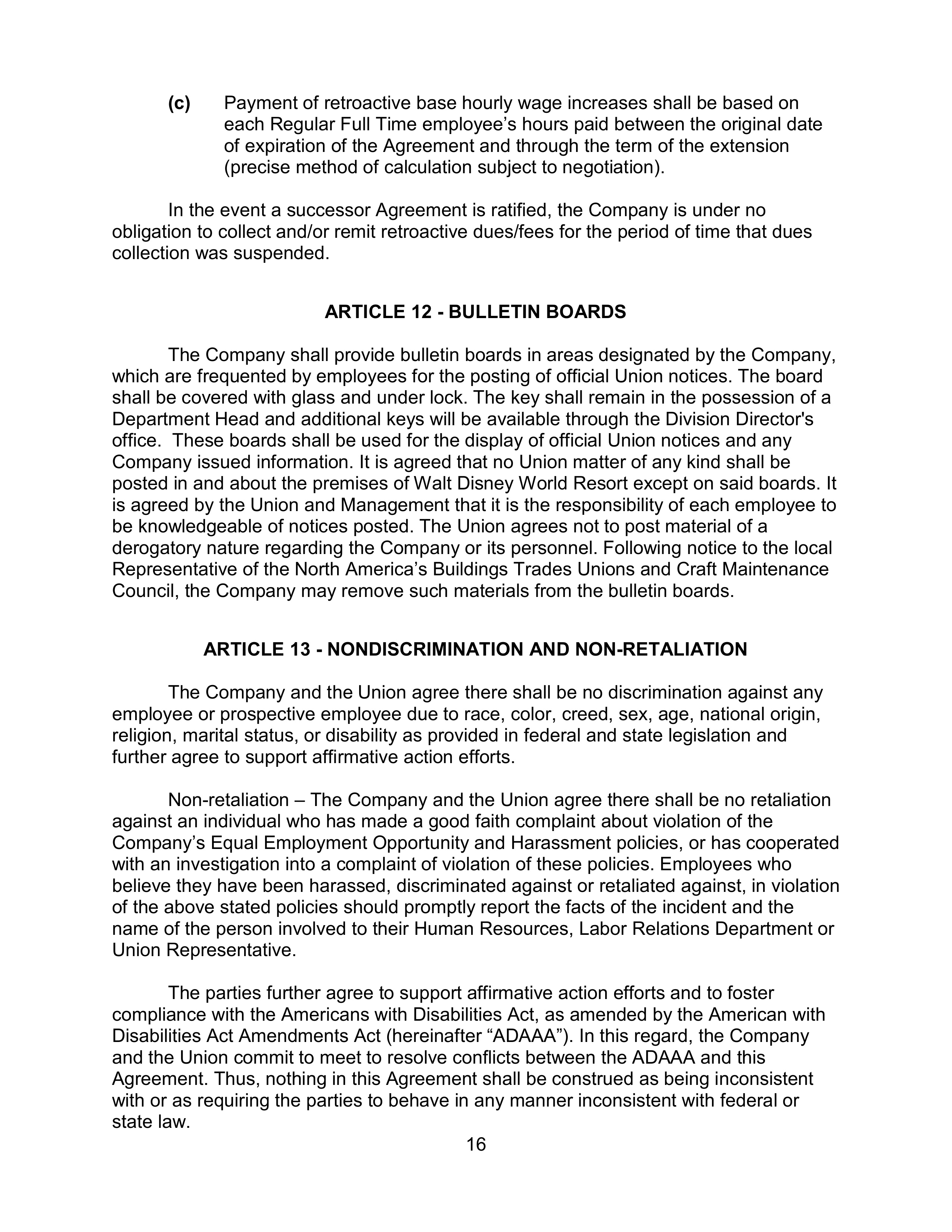 AGREEMENT BETWEEN WALT DISNEY WORLD CO. AND NORTH AMERICA’S BUILDING AND TRADES UNION — page 20