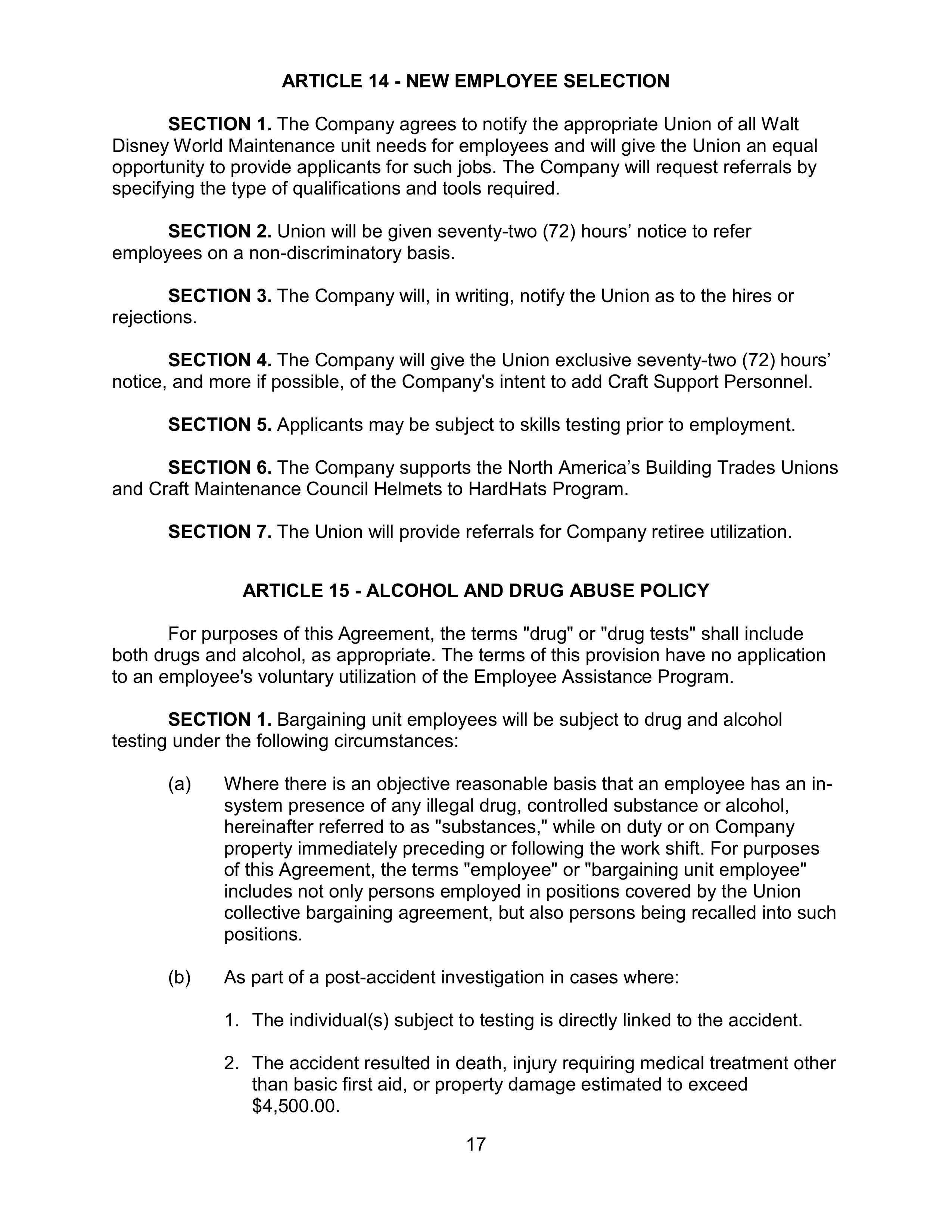 AGREEMENT BETWEEN WALT DISNEY WORLD CO. AND NORTH AMERICA’S BUILDING AND TRADES UNION — page 21