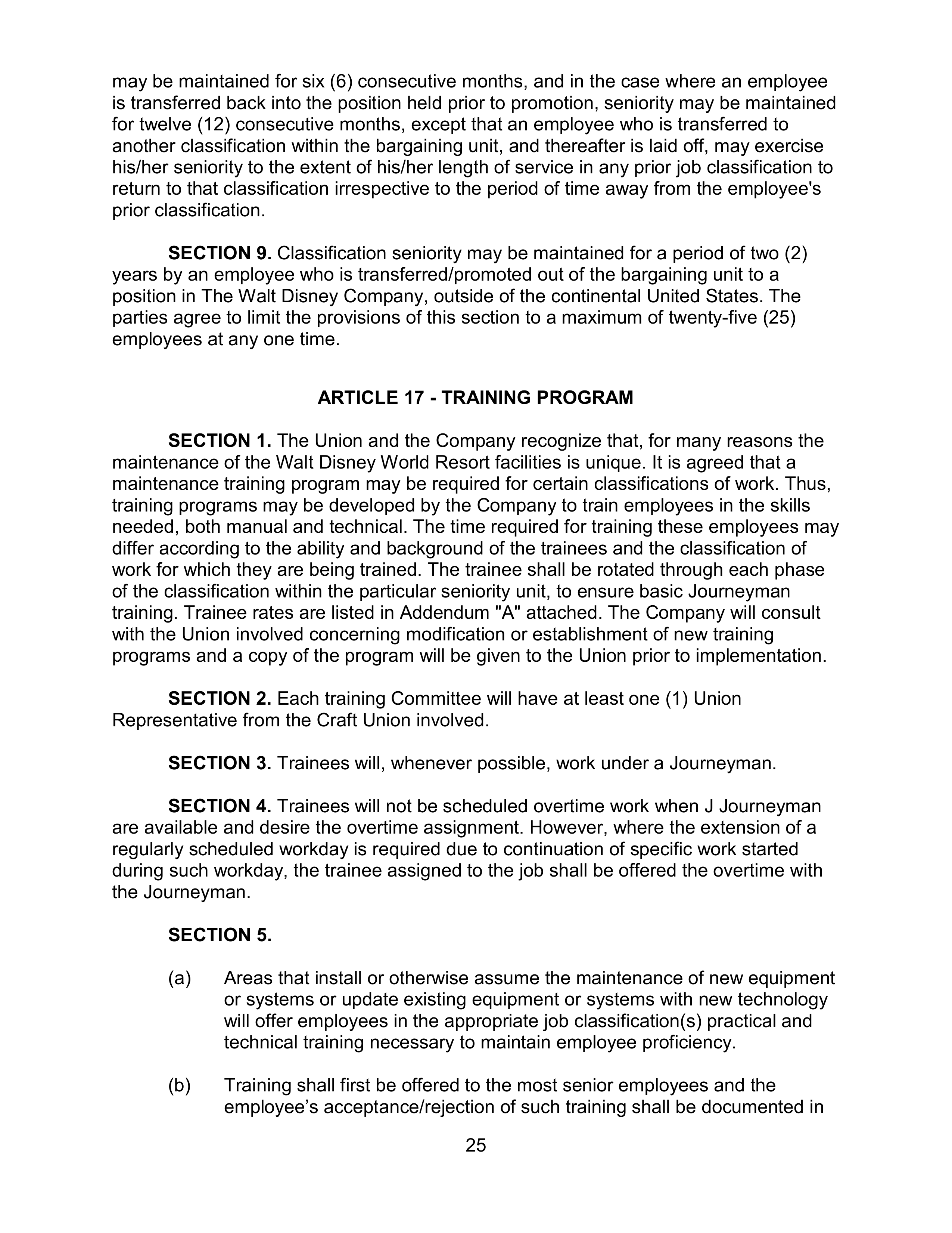 AGREEMENT BETWEEN WALT DISNEY WORLD CO. AND NORTH AMERICA’S BUILDING AND TRADES UNION — page 29