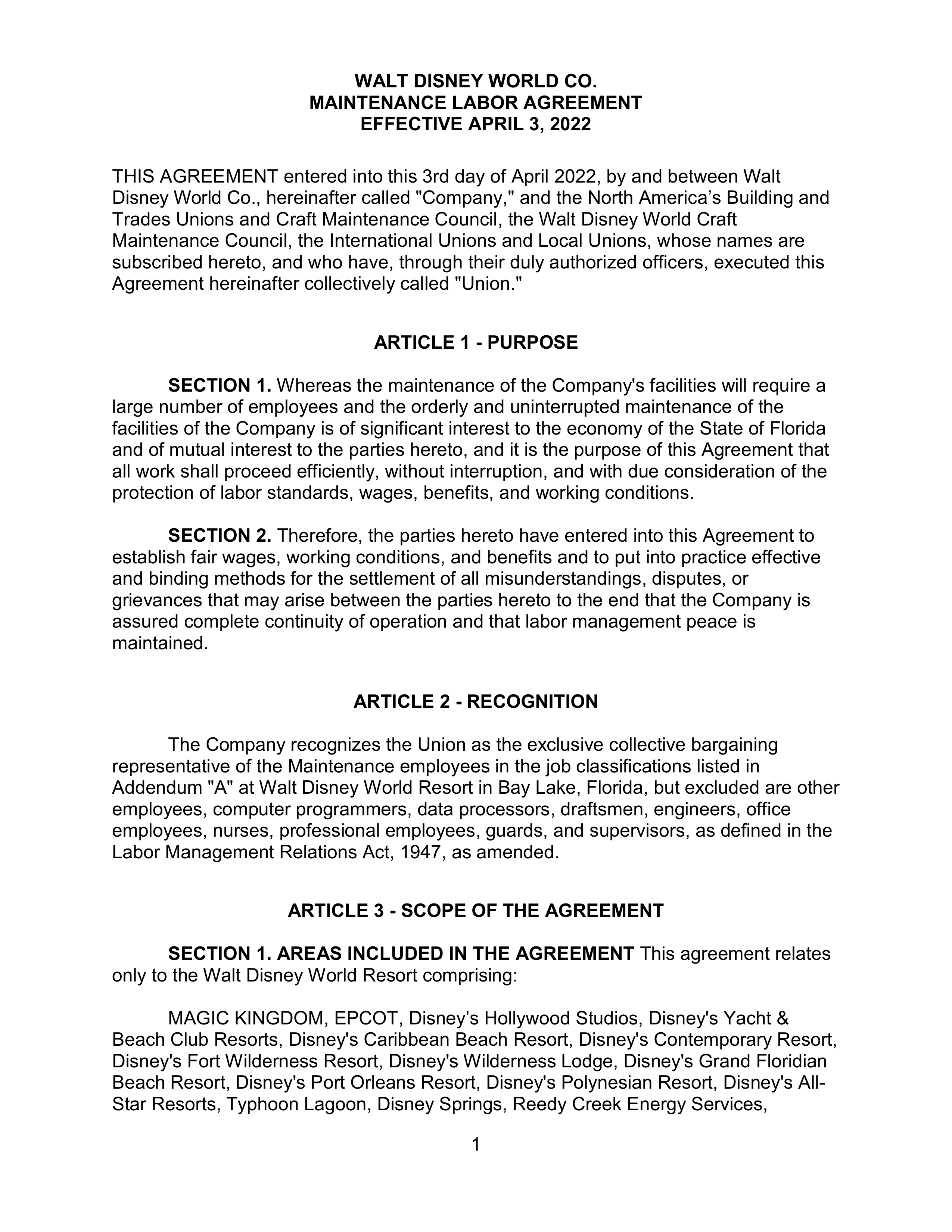 AGREEMENT BETWEEN WALT DISNEY WORLD CO. AND NORTH AMERICA’S BUILDING AND TRADES UNION — page 5