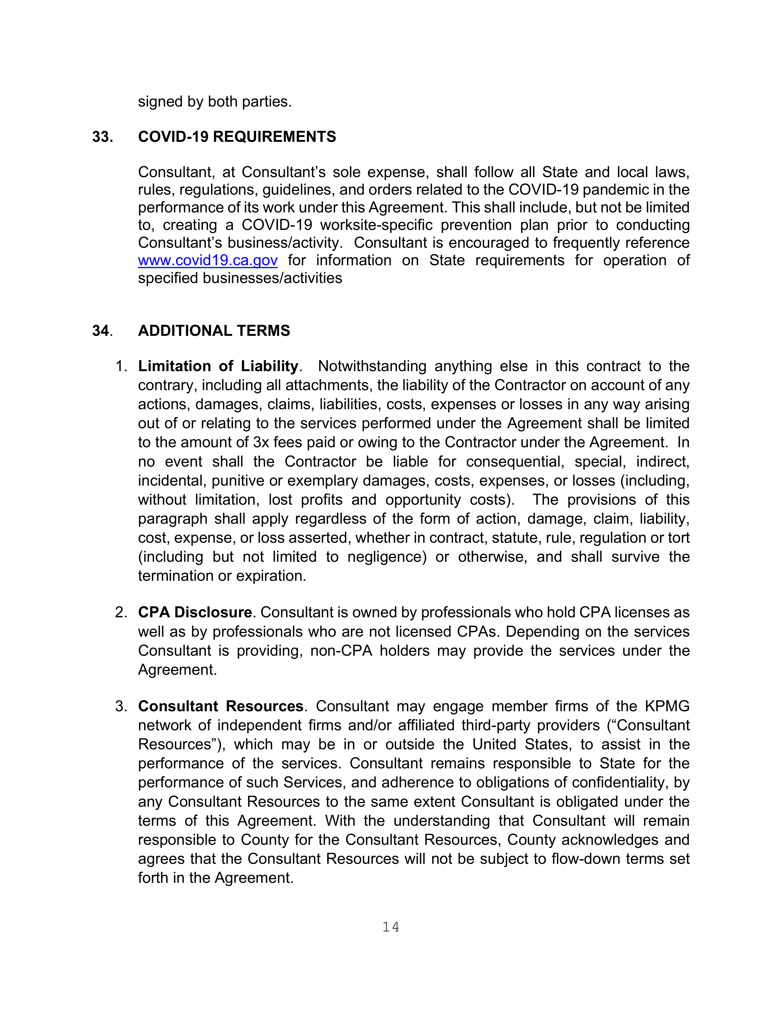 AGREEMENT FOR SPECIAL SERVICES BETWEEN KPMG LLP and MERCED COUNTY — page 14