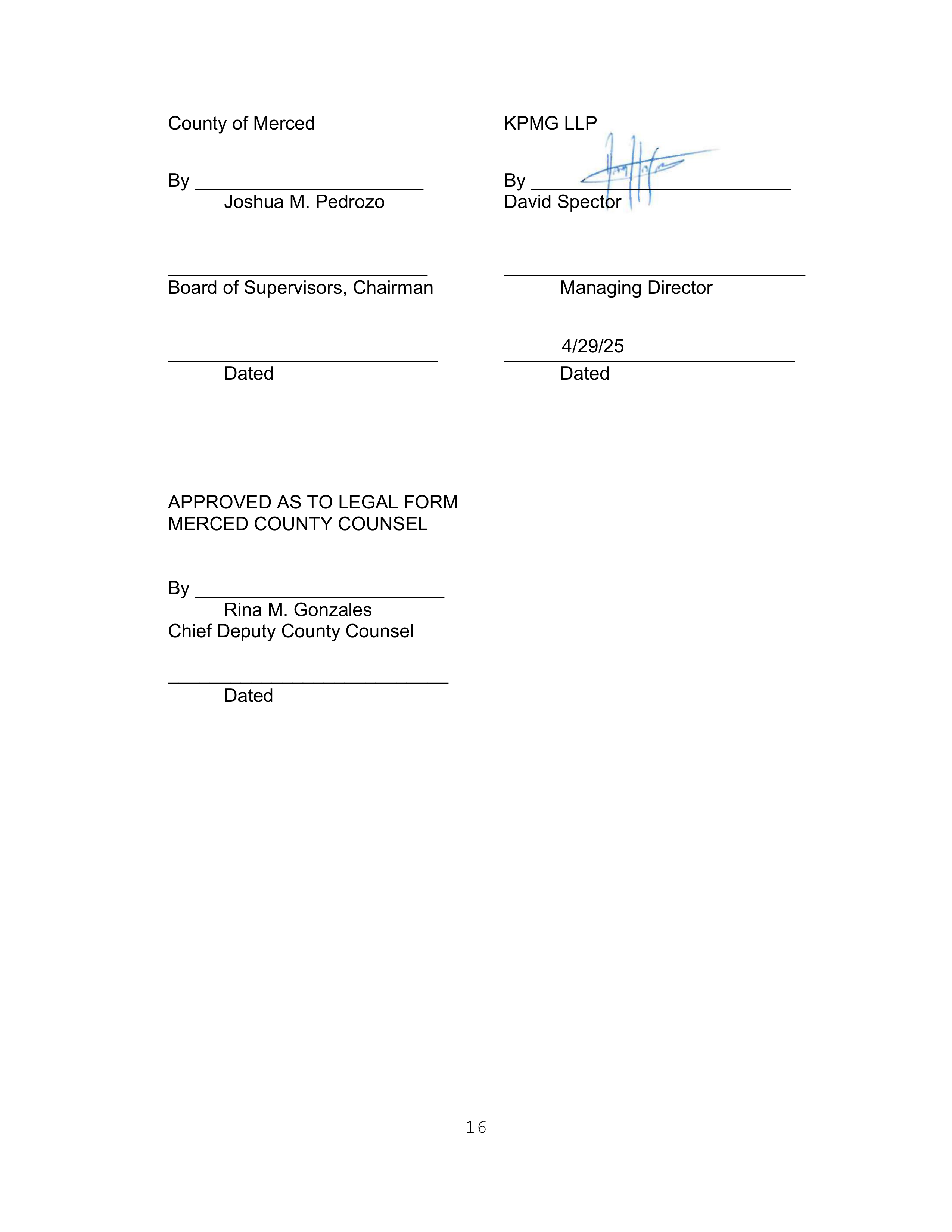 AGREEMENT FOR SPECIAL SERVICES BETWEEN KPMG LLP and MERCED COUNTY — page 16