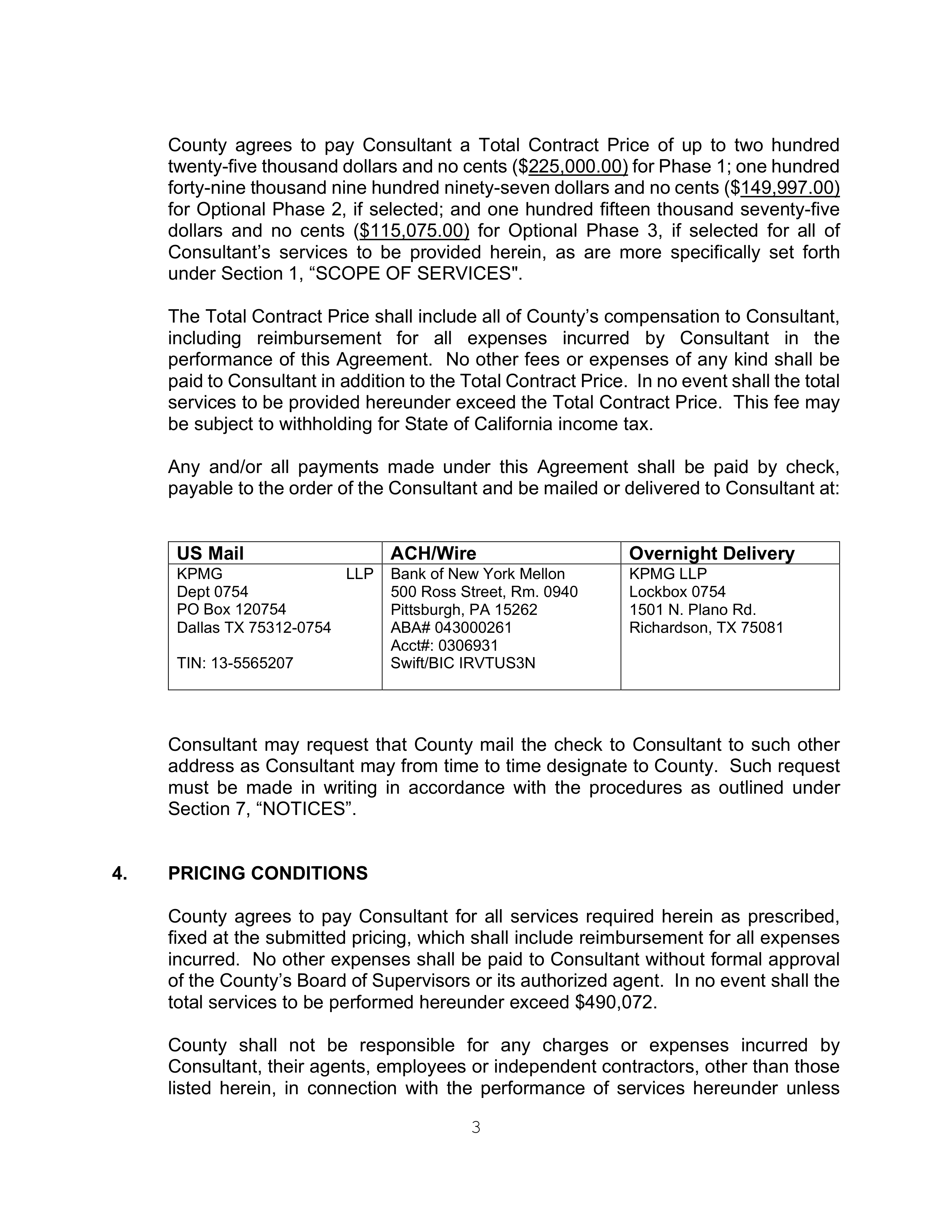 AGREEMENT FOR SPECIAL SERVICES BETWEEN KPMG LLP and MERCED COUNTY — page 3