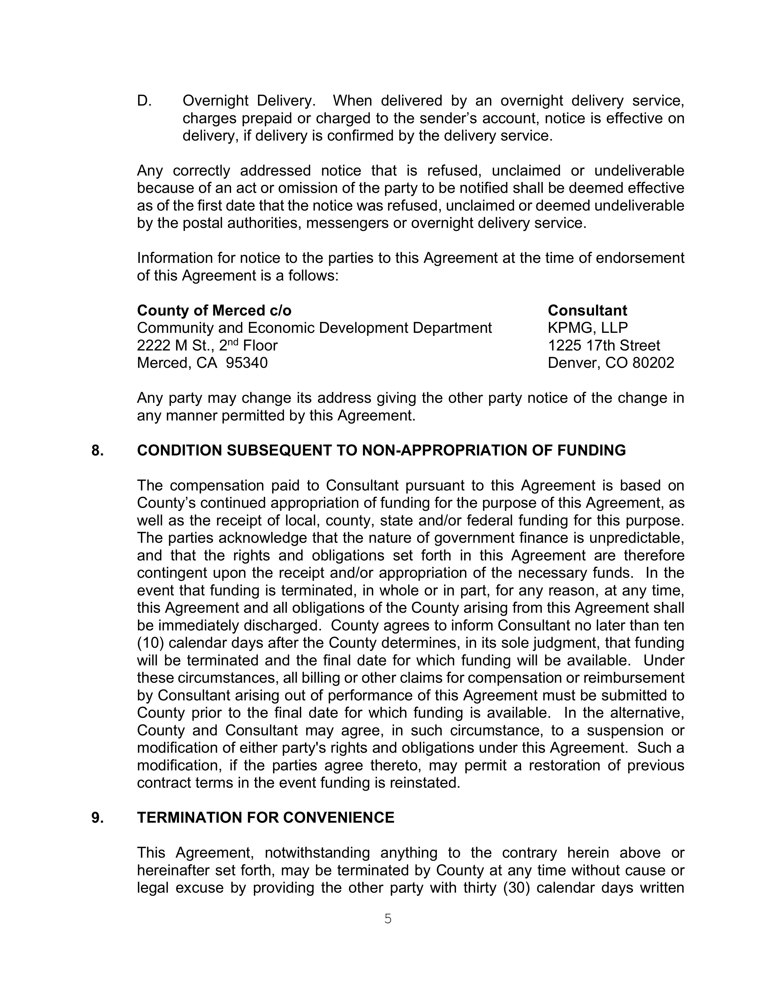 AGREEMENT FOR SPECIAL SERVICES BETWEEN KPMG LLP and MERCED COUNTY — page 5