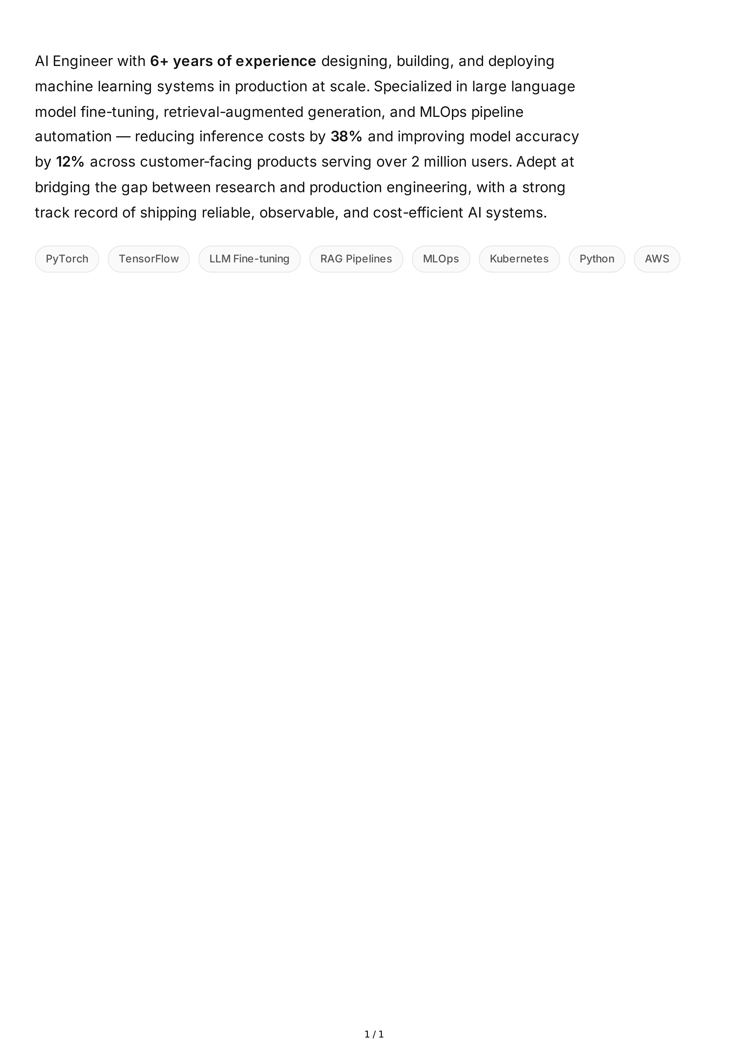 AI Engineer Resume Summary — page 1