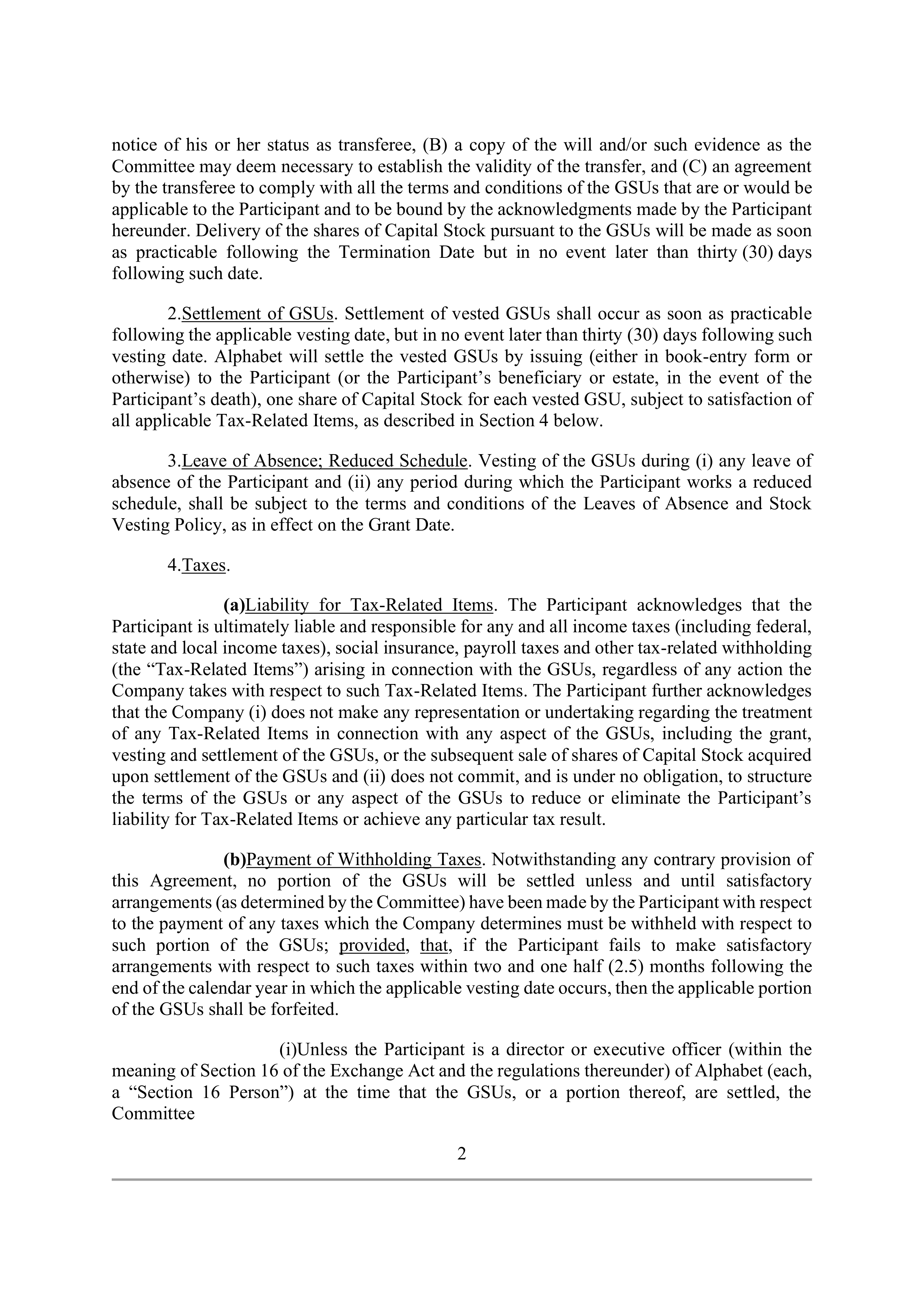 ALPHABET RESTRICTED STOCK UNIT AGREEMENT — page 2