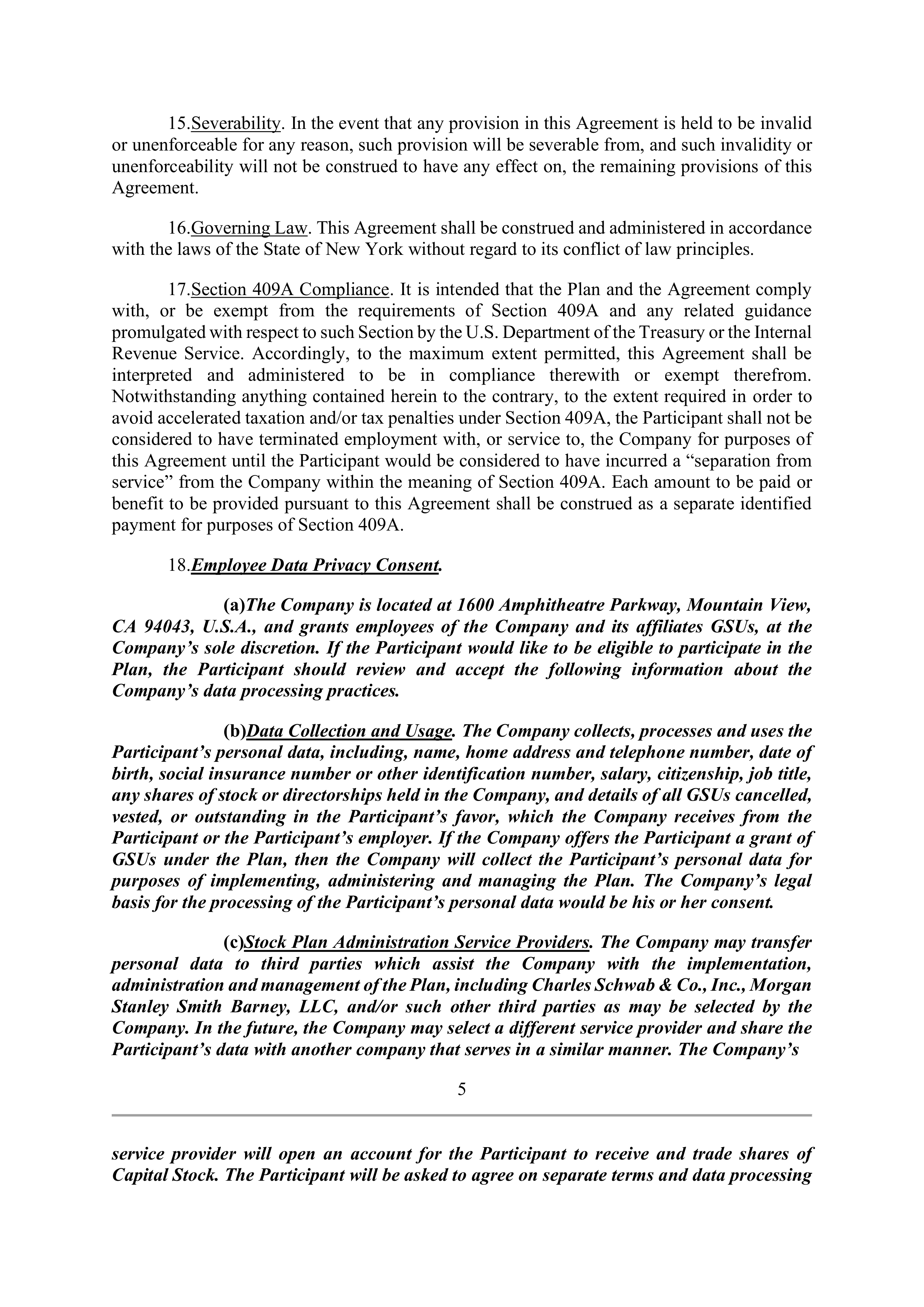 ALPHABET RESTRICTED STOCK UNIT AGREEMENT — page 5