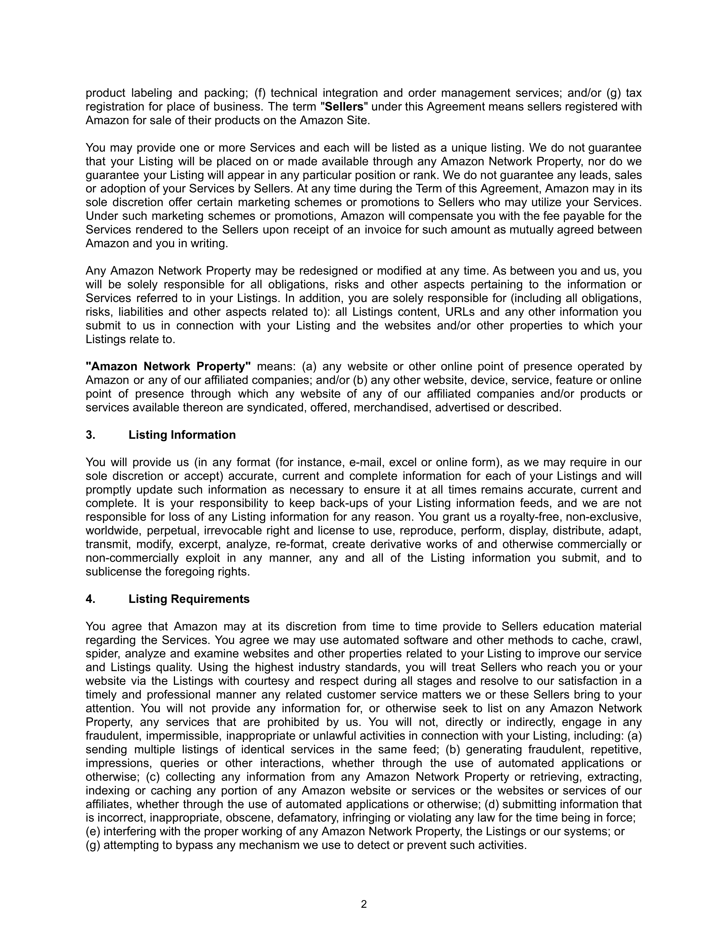 AMAZON SELLER SERVICES LISTINGS AGREEMENT — page 2