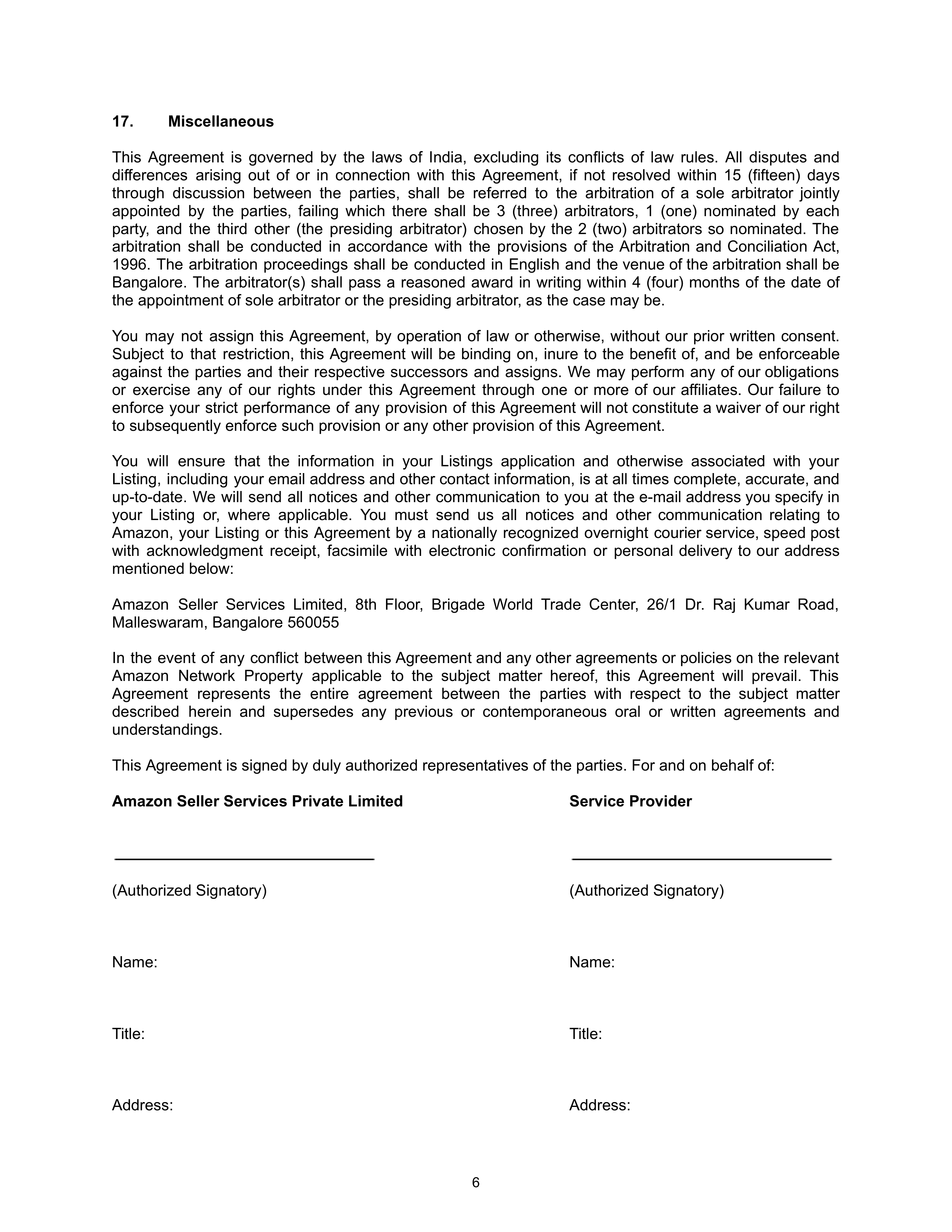 AMAZON SELLER SERVICES LISTINGS AGREEMENT — page 6