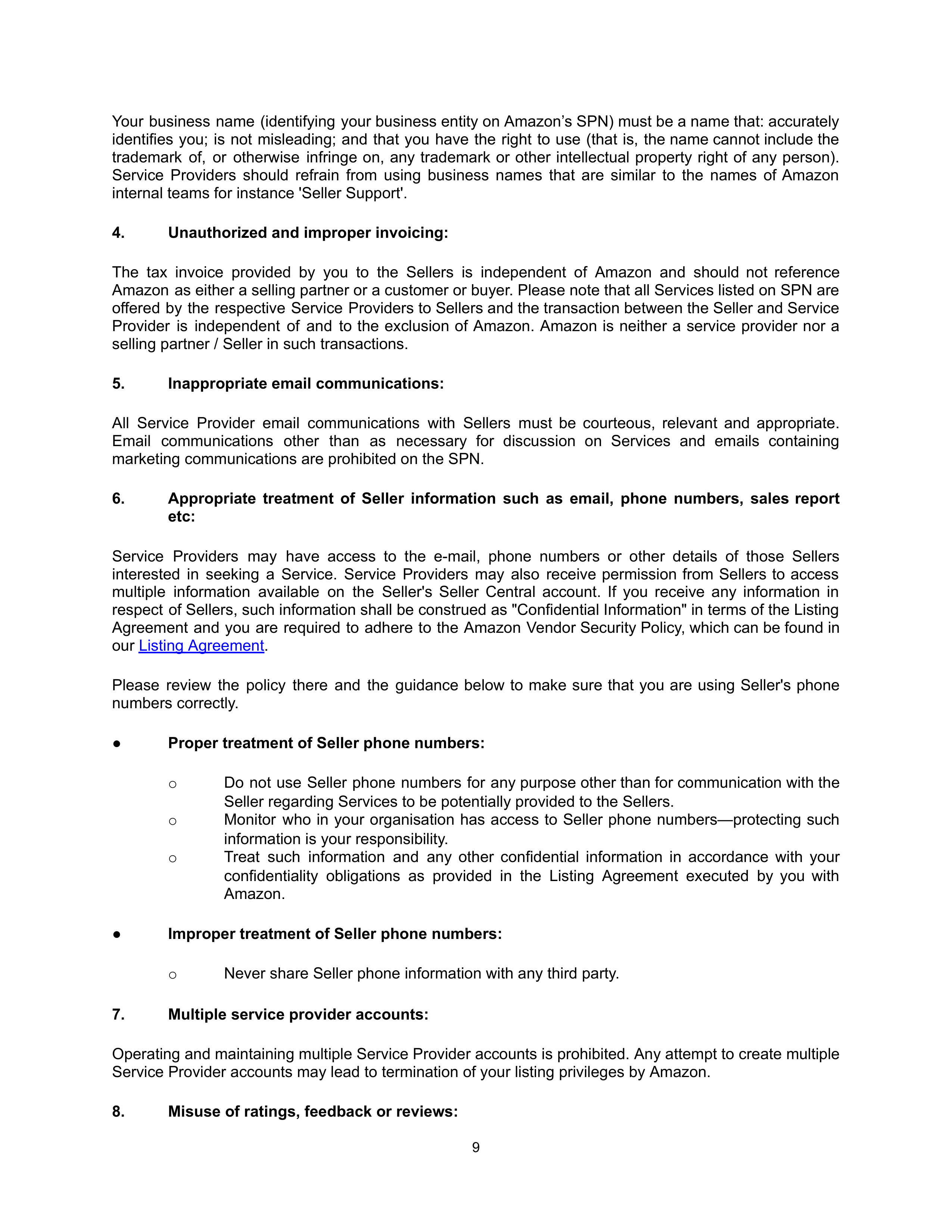 AMAZON SELLER SERVICES LISTINGS AGREEMENT — page 9