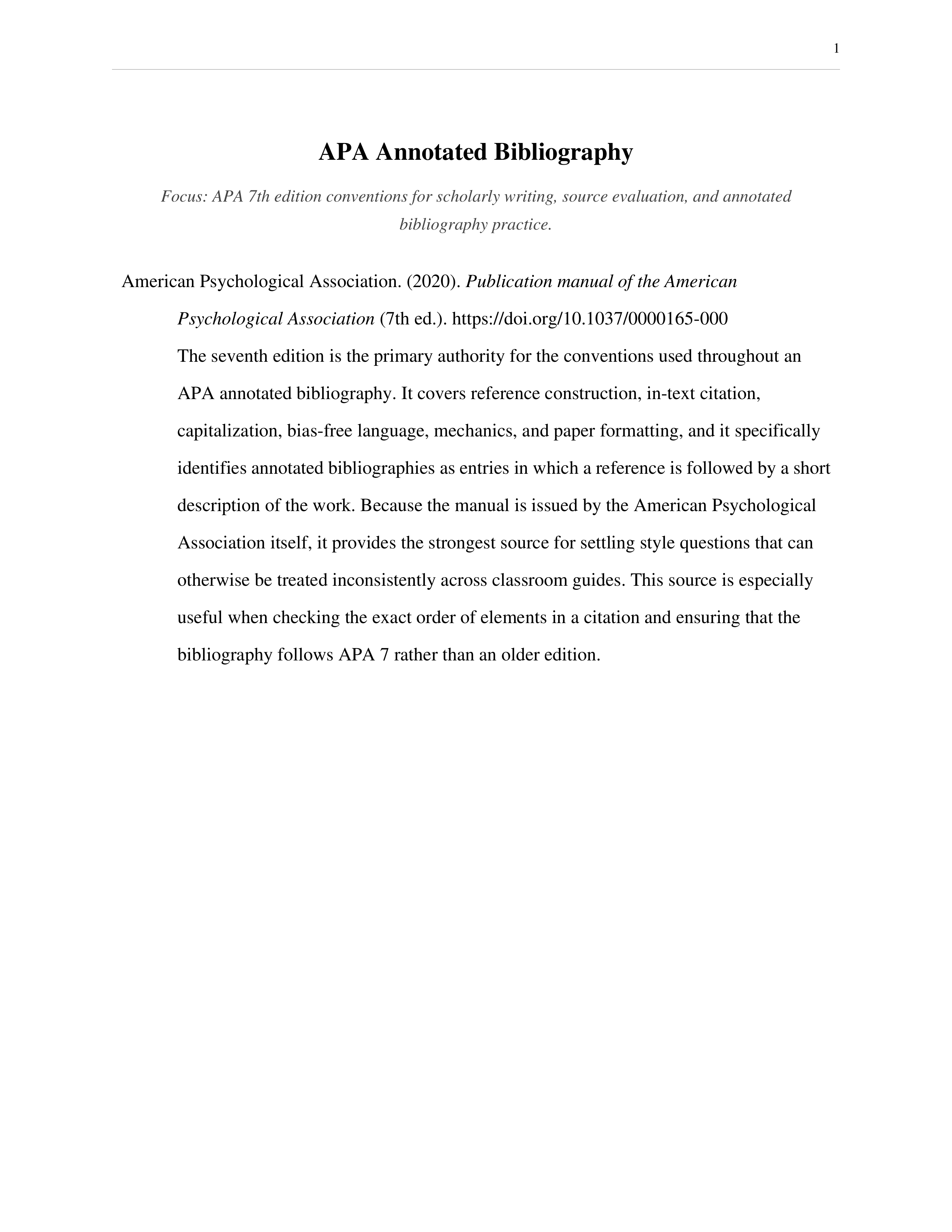 APA Annotated Bibliography — page 1