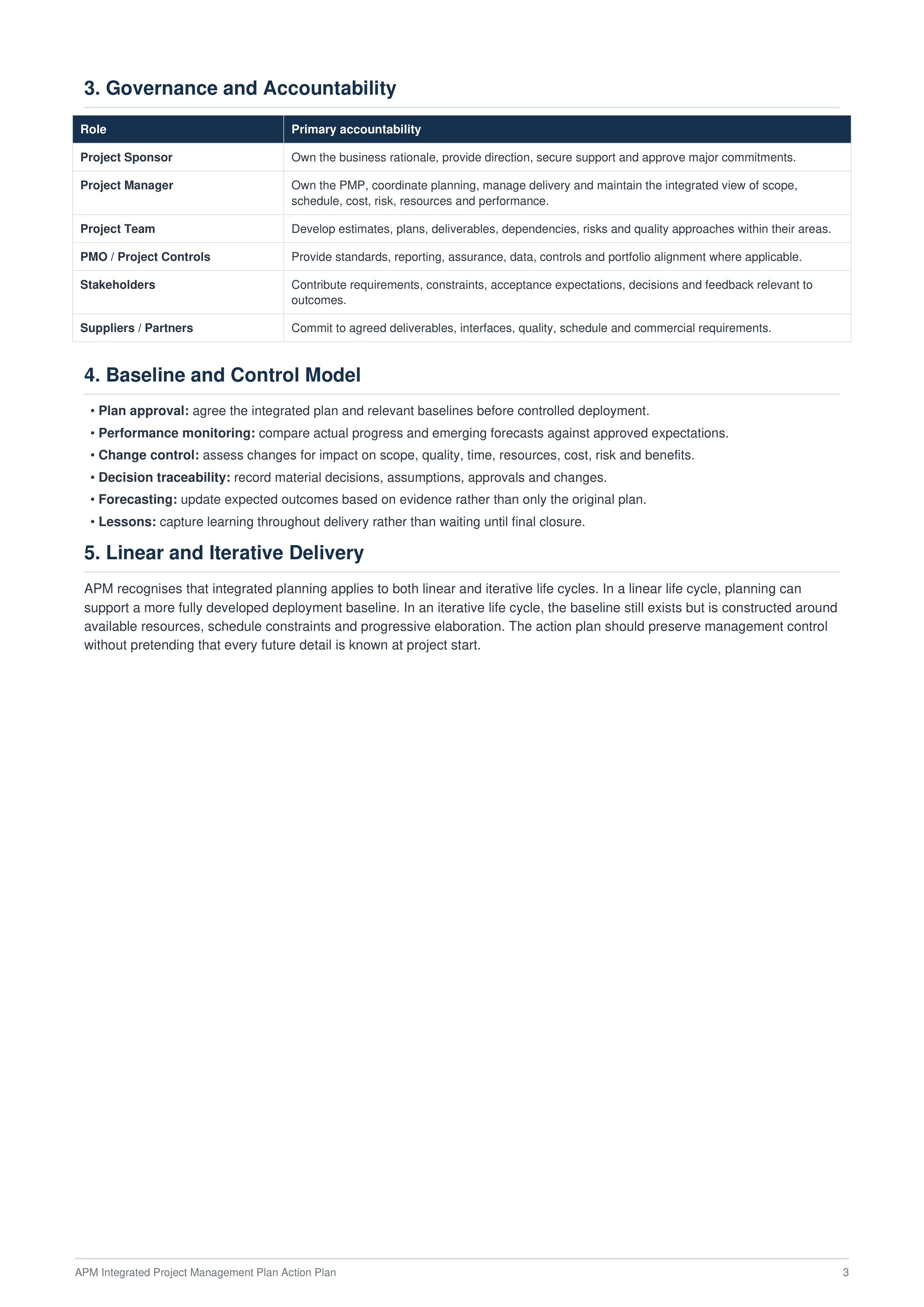 APM Integrated Project Management Plan Action Plan — page 3