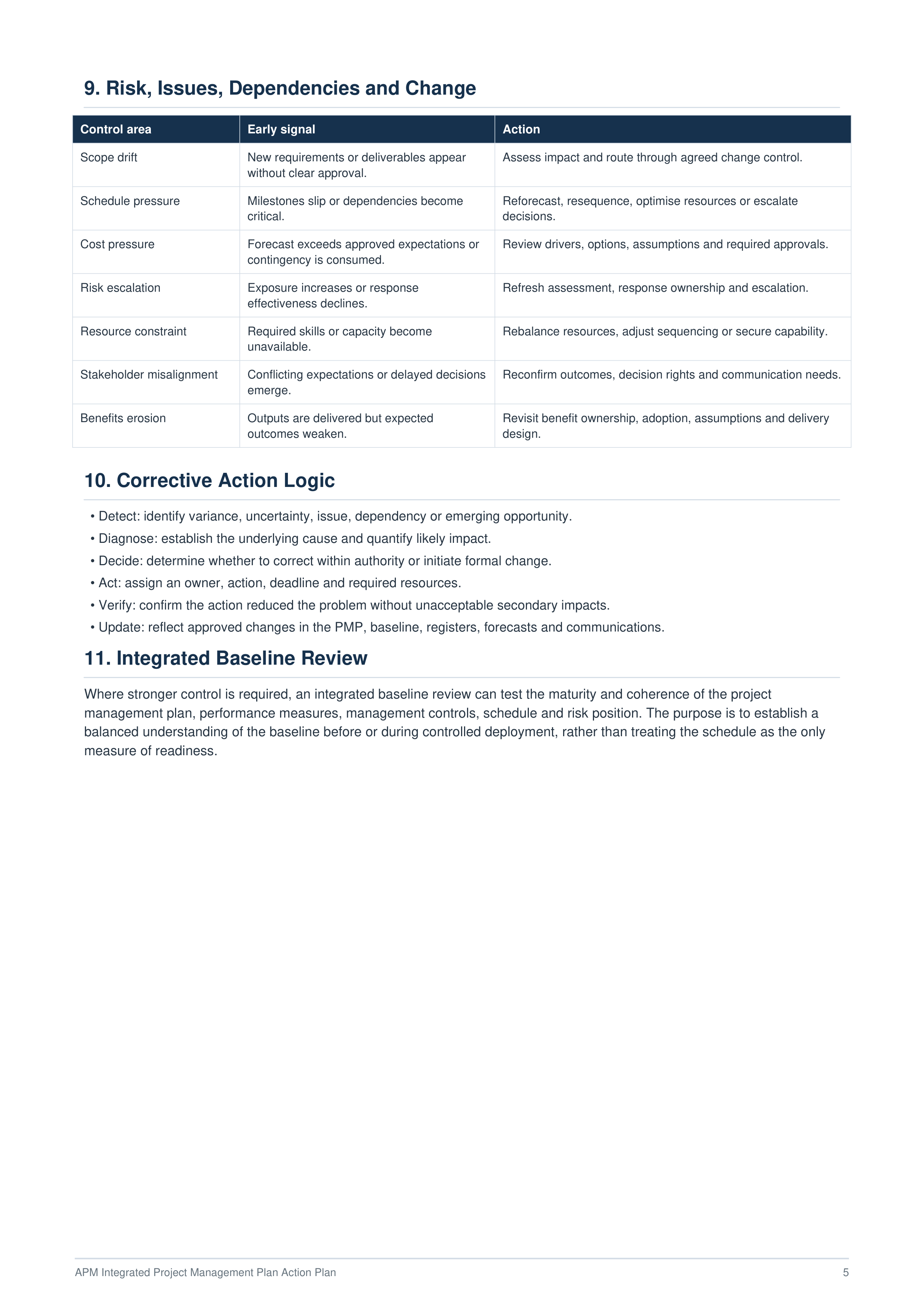 APM Integrated Project Management Plan Action Plan — page 5