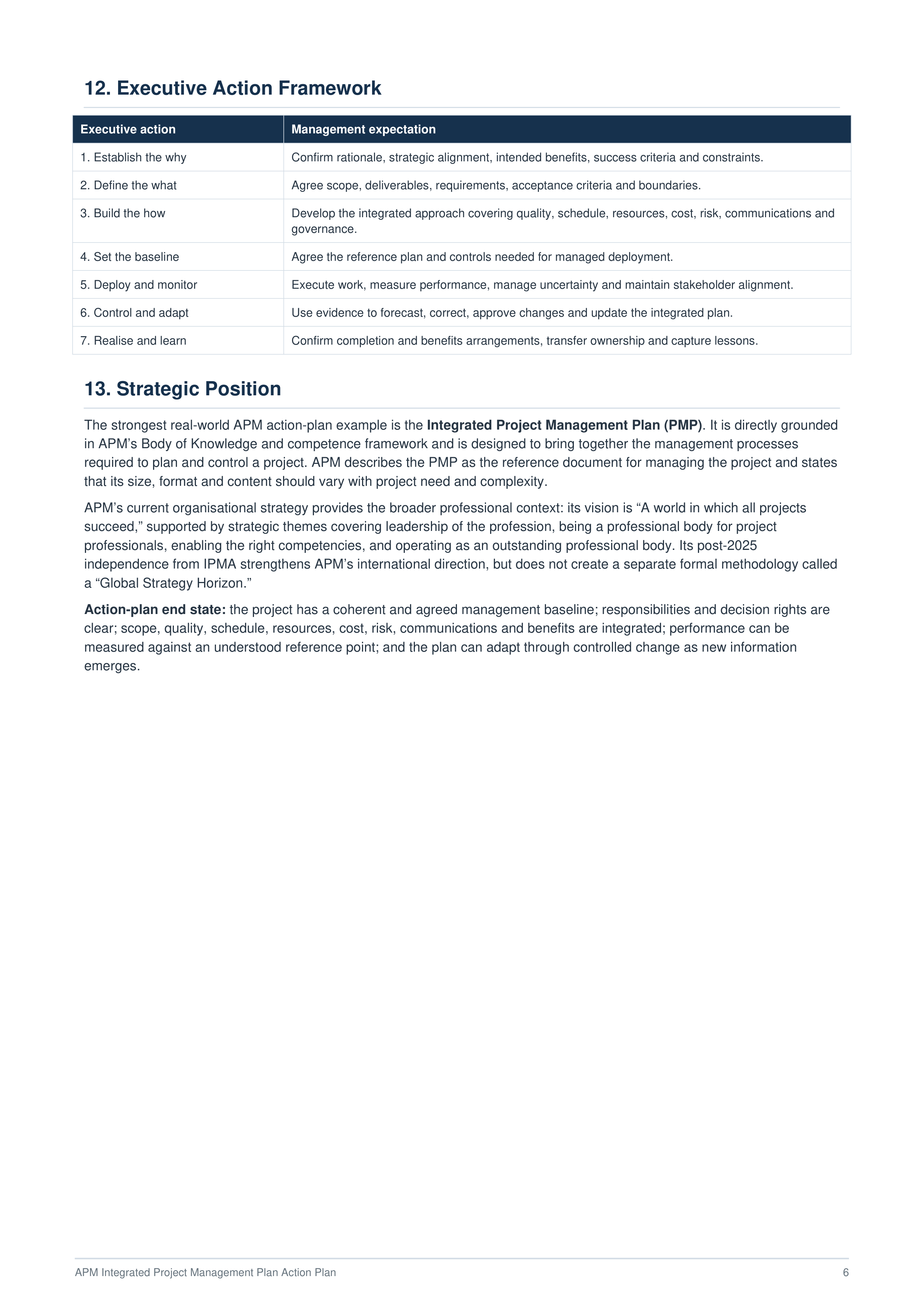APM Integrated Project Management Plan Action Plan — page 6