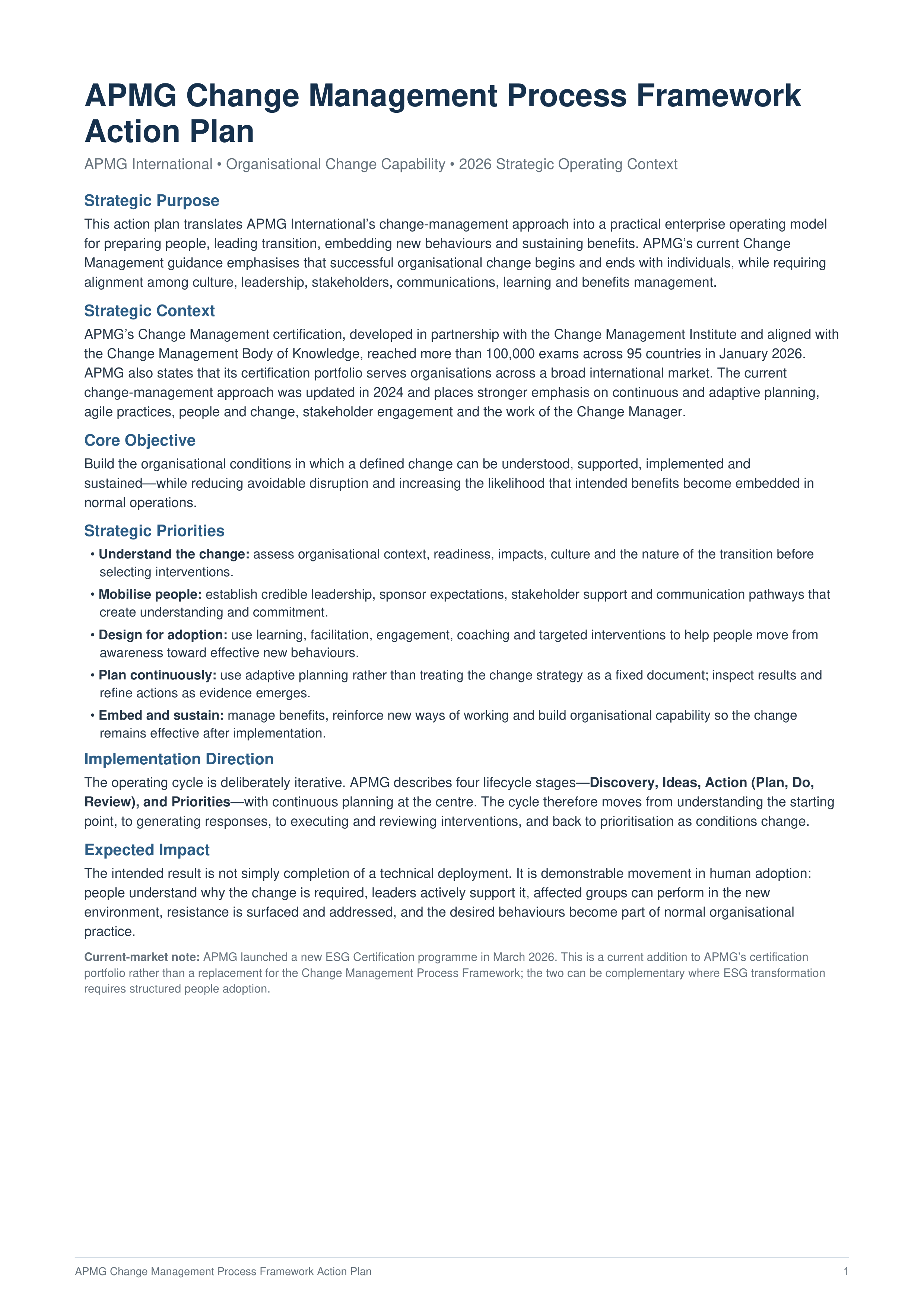 APMG Change Management Process Framework Action Plan — page 1