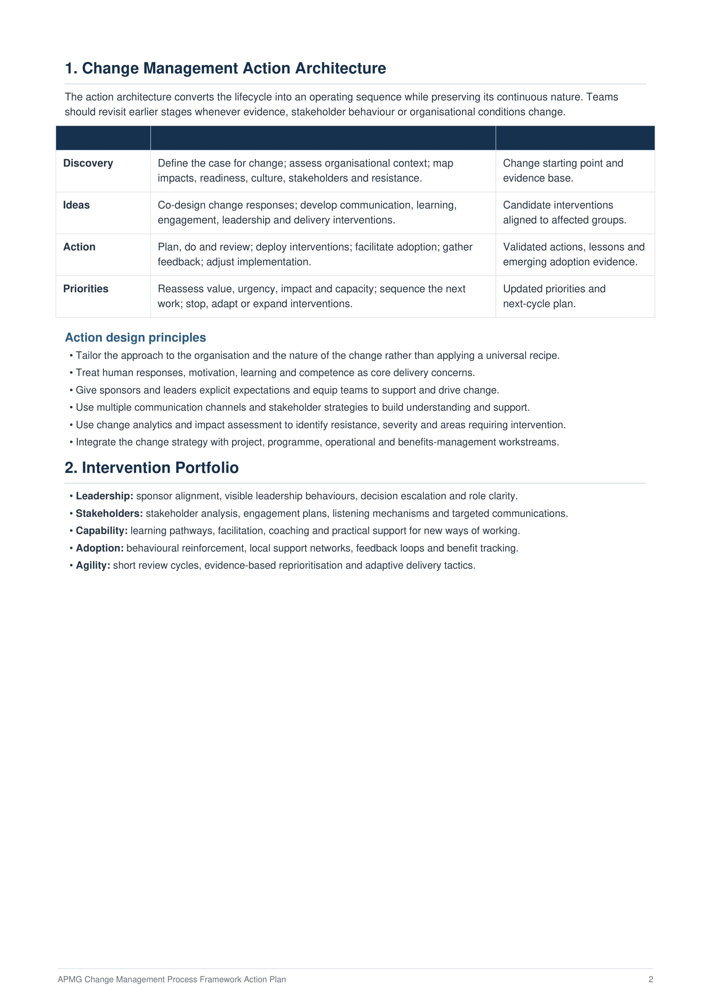 APMG Change Management Process Framework Action Plan — page 2