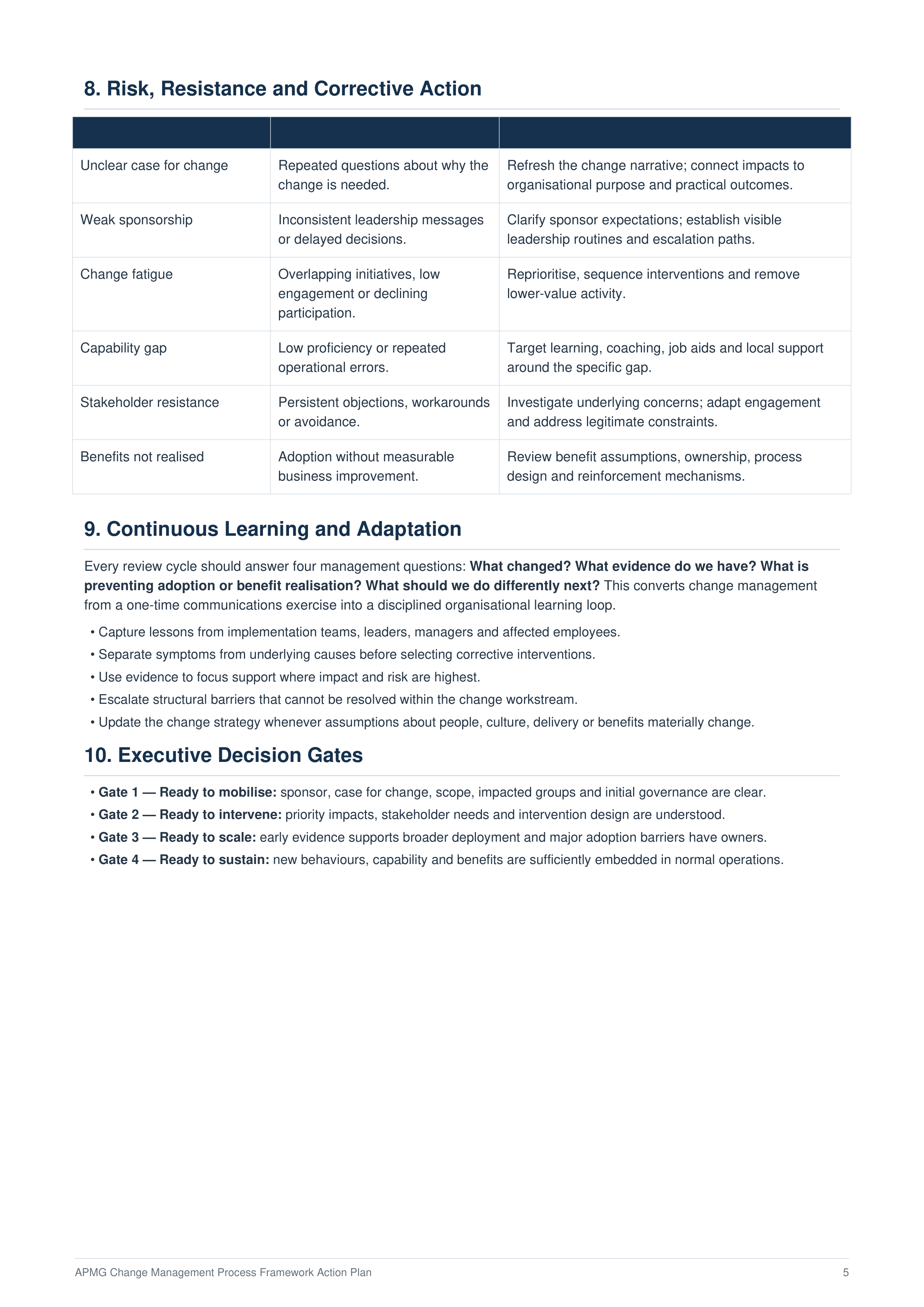 APMG Change Management Process Framework Action Plan — page 5