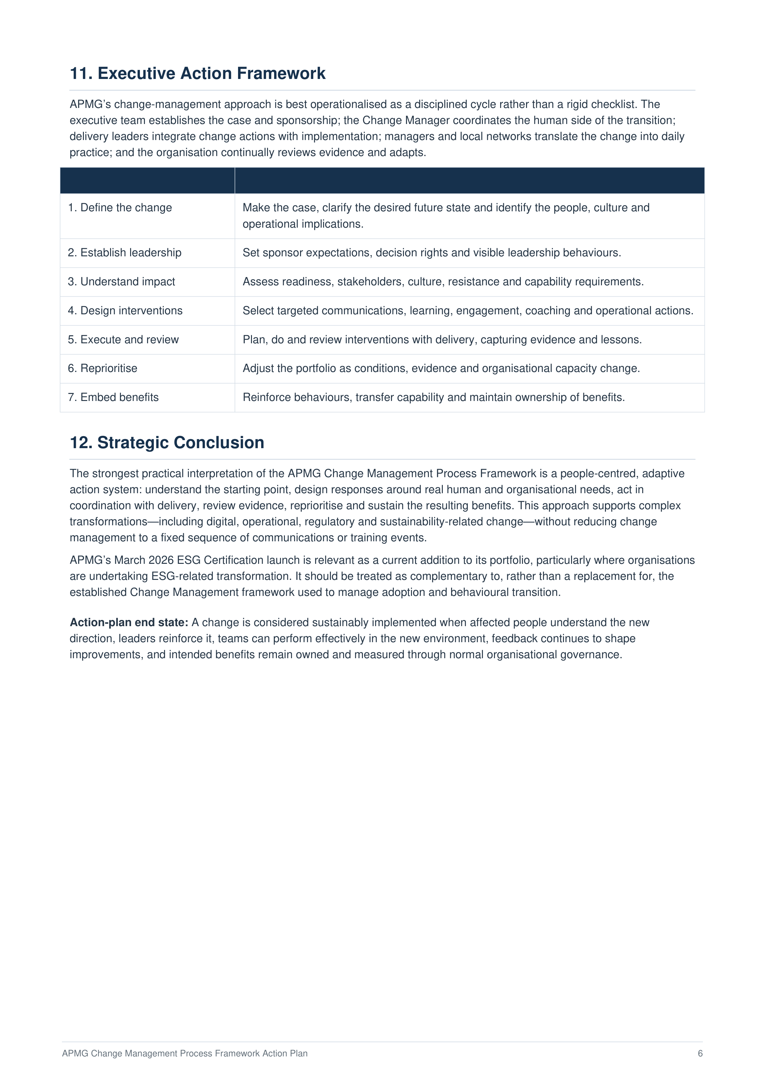 APMG Change Management Process Framework Action Plan — page 6
