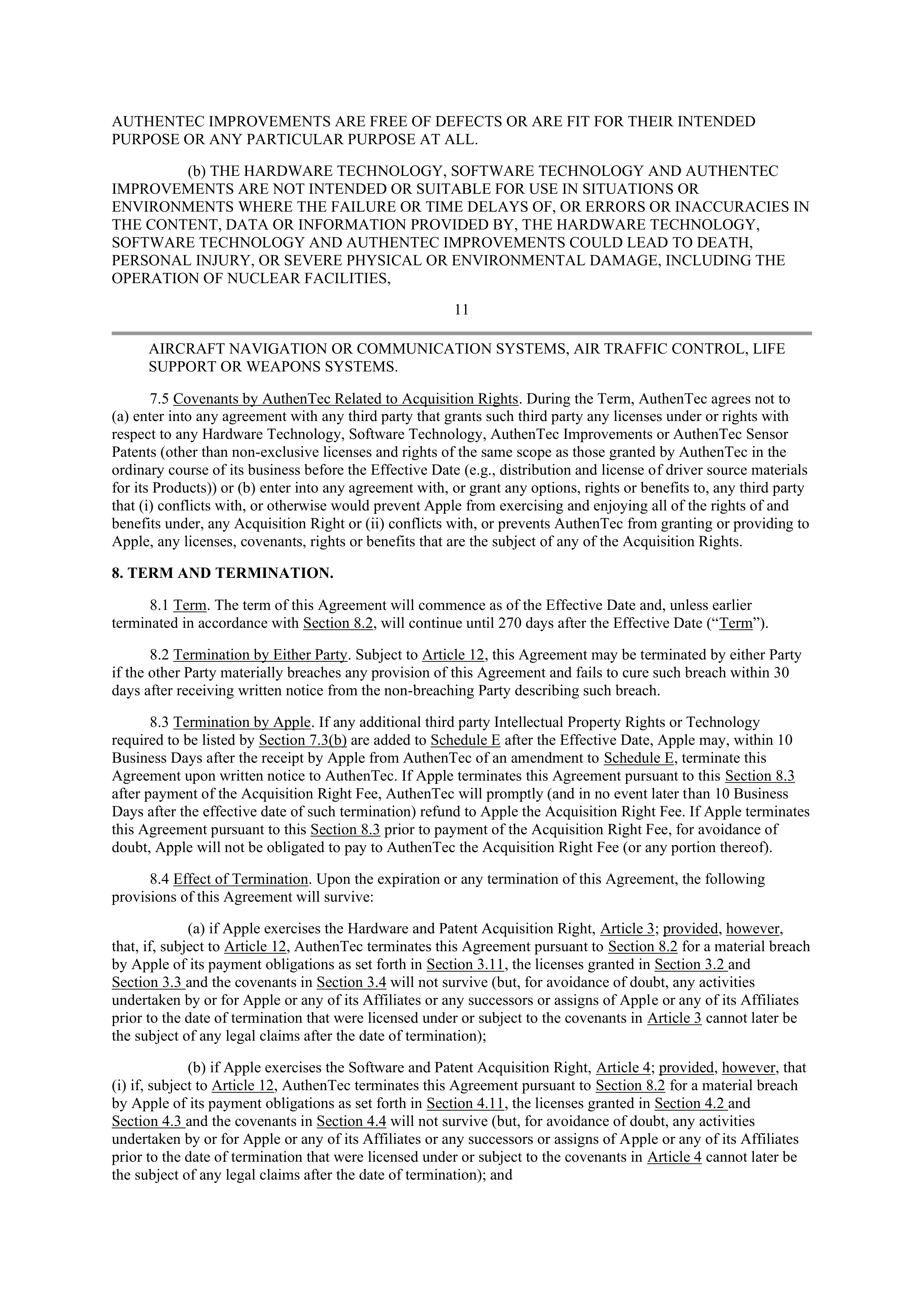 APPLE INTELLECTUAL PROPERTY AND TECHNOLOGY AGREEMENT — page 10
