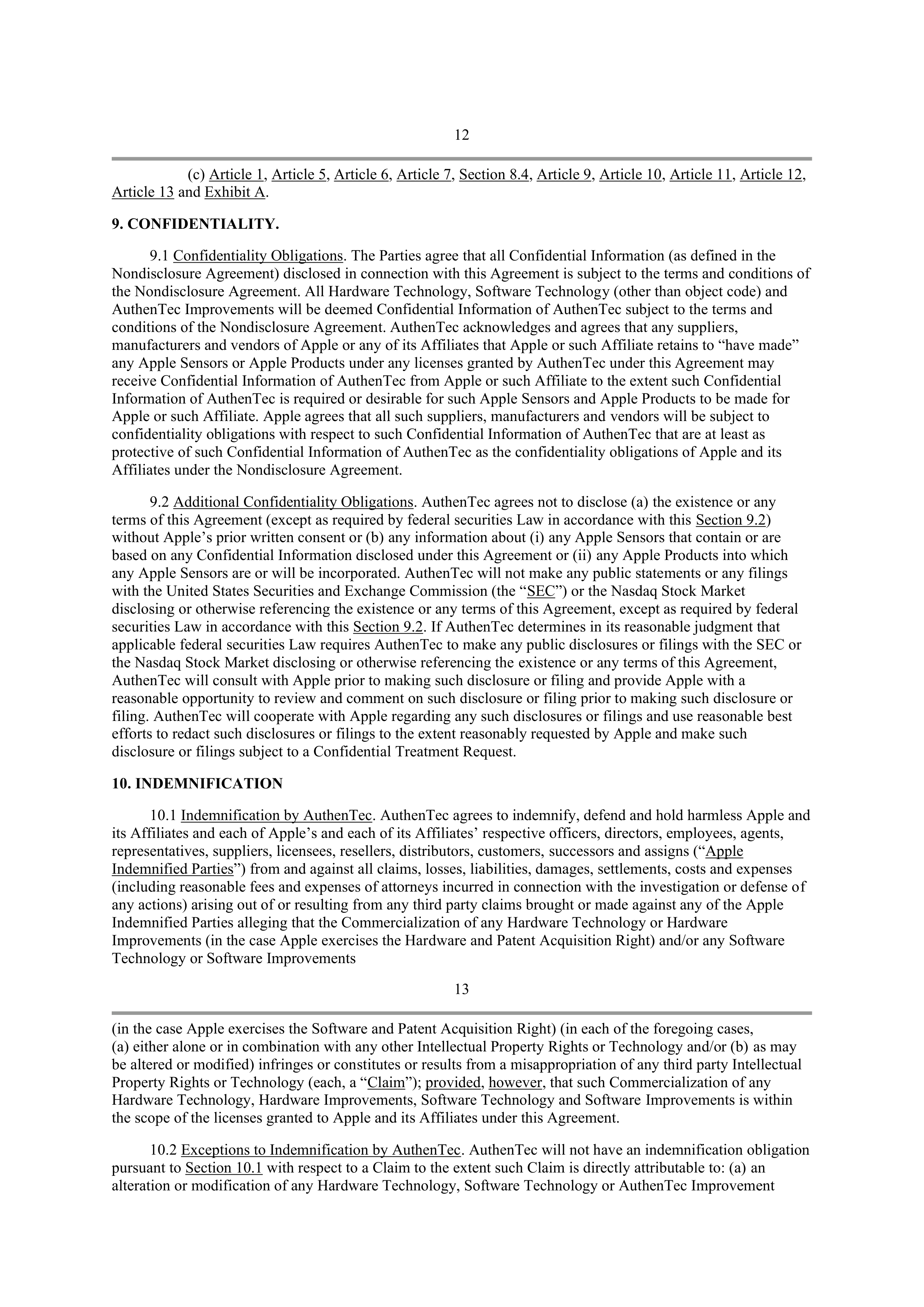 APPLE INTELLECTUAL PROPERTY AND TECHNOLOGY AGREEMENT — page 11