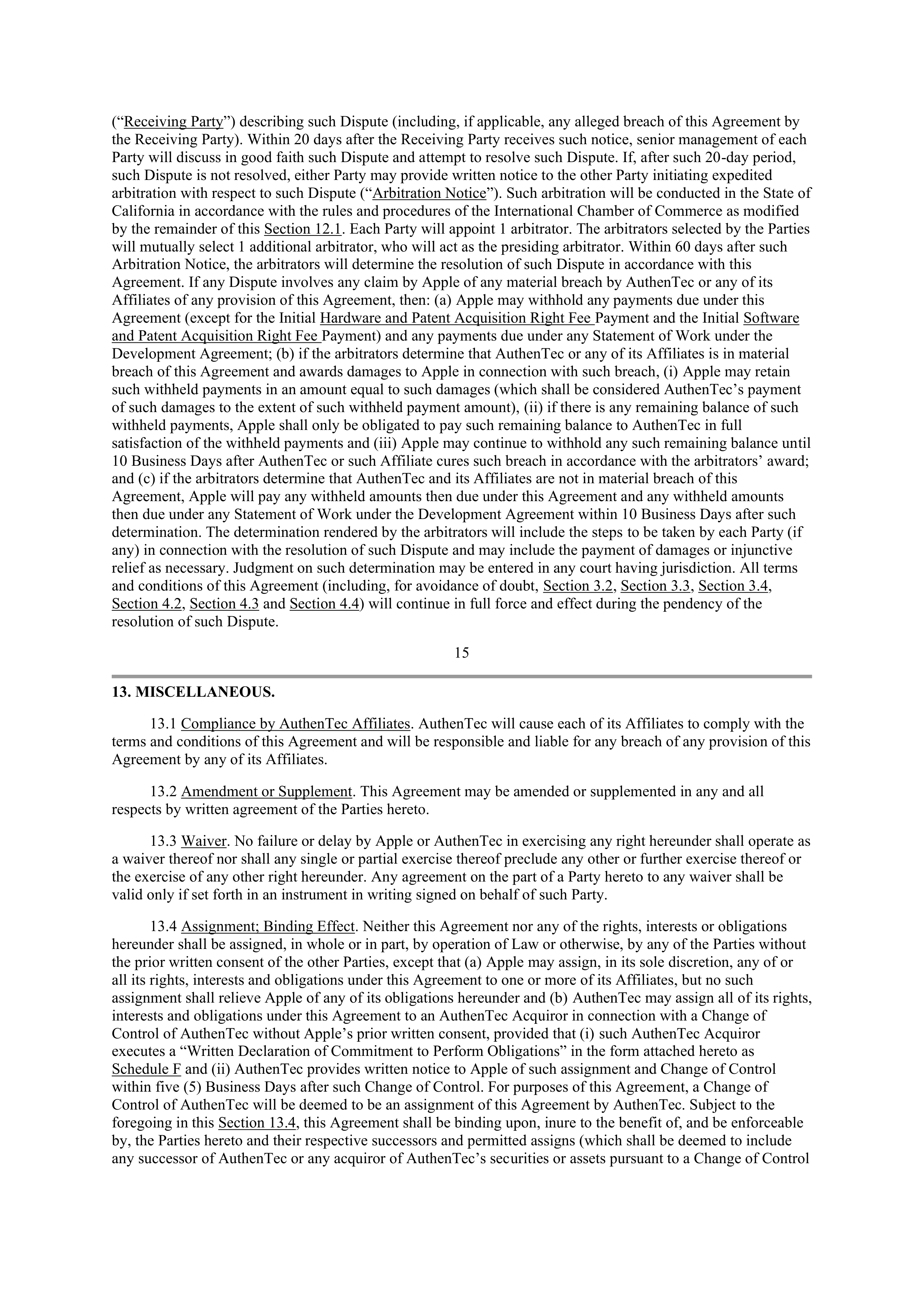 APPLE INTELLECTUAL PROPERTY AND TECHNOLOGY AGREEMENT — page 13