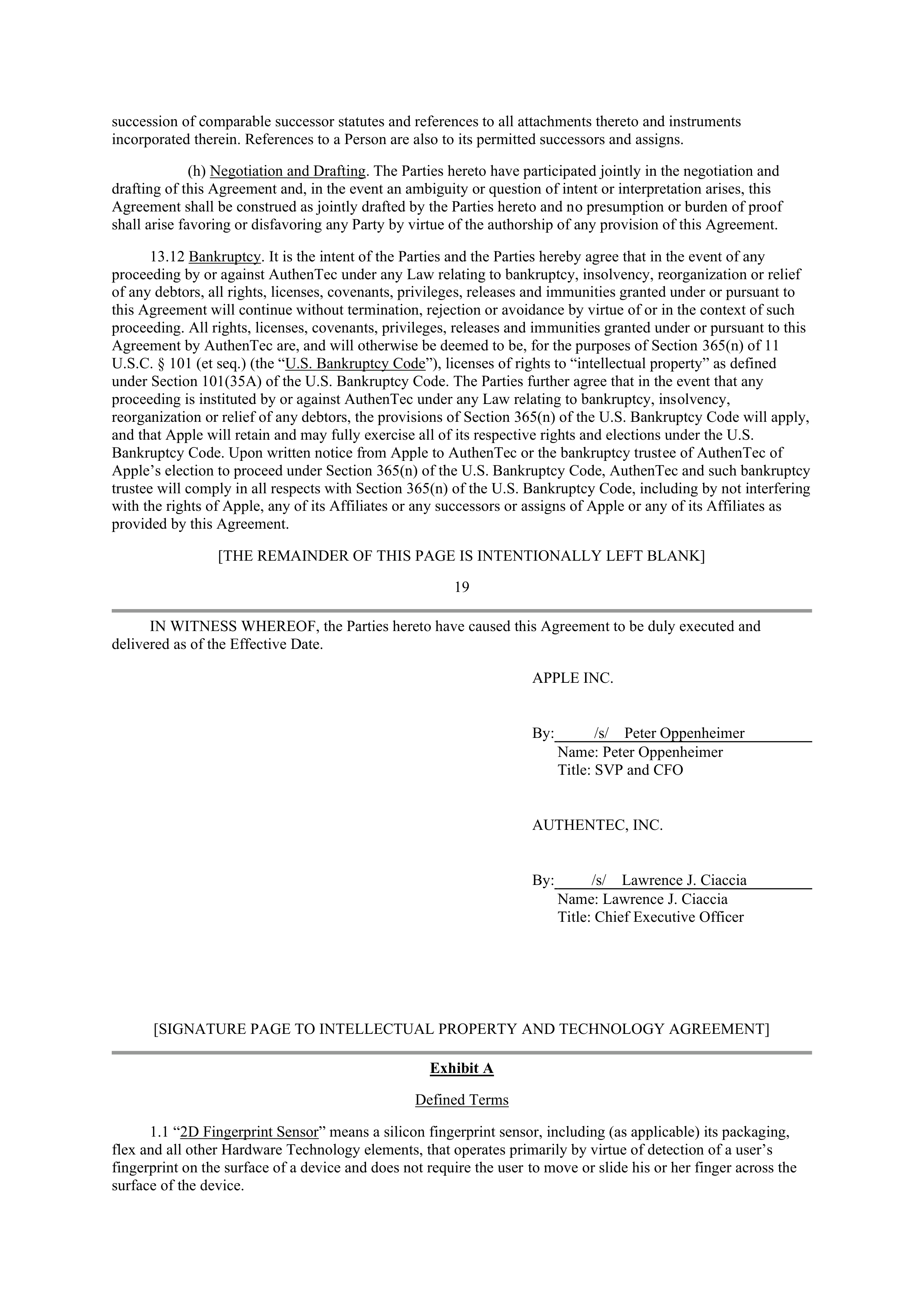 APPLE INTELLECTUAL PROPERTY AND TECHNOLOGY AGREEMENT — page 16